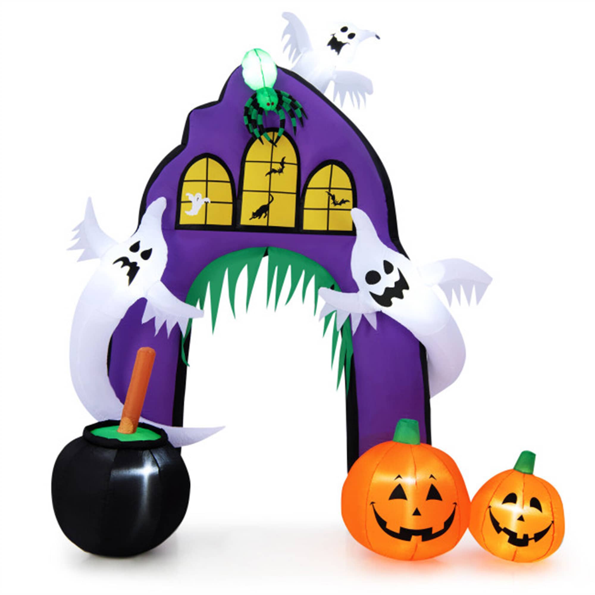 CASAINC 9 Feet Tall Halloween Inflatable Castle Archway Decor with Spider Ghosts and Built-in