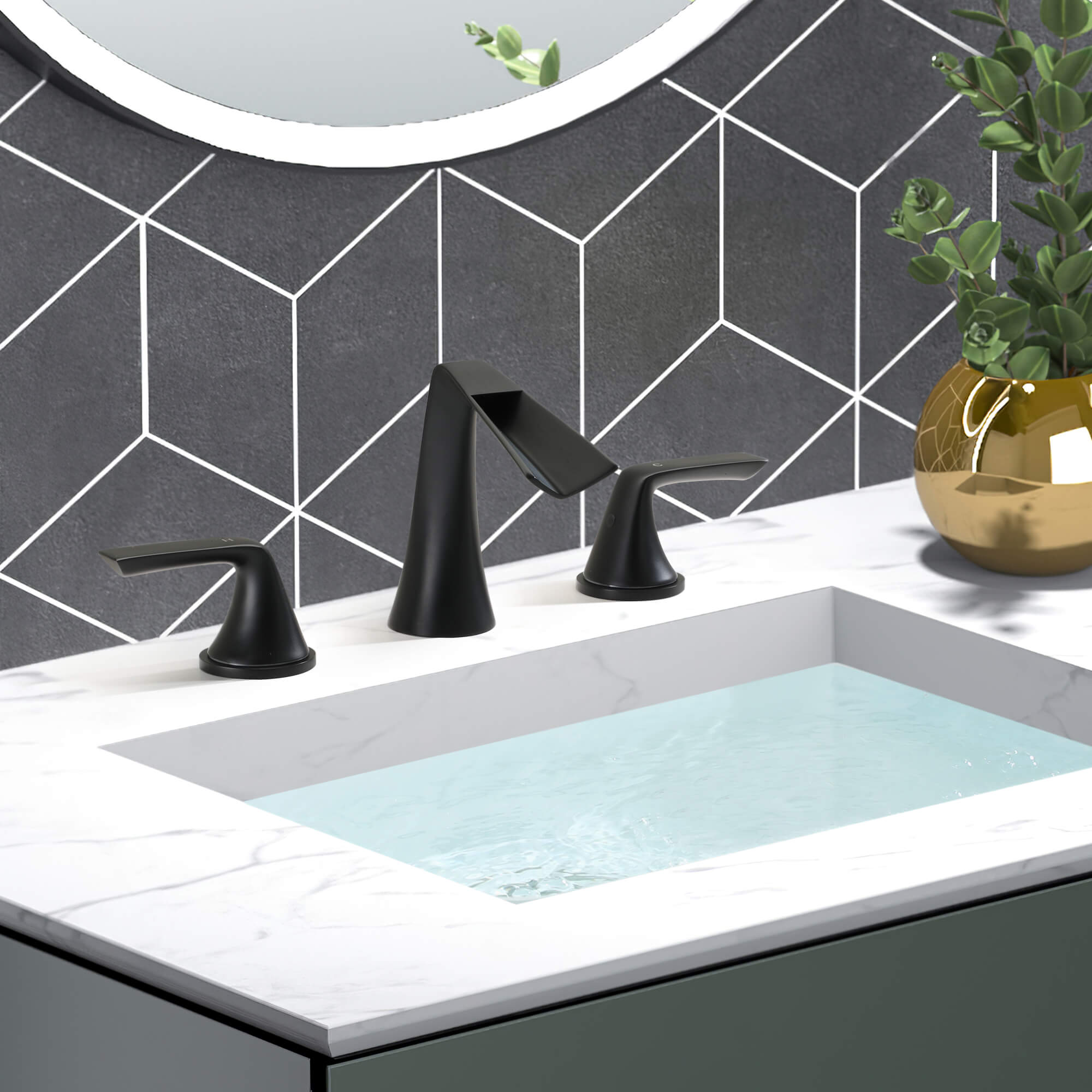 Casainc Matte Black 5.35-in 2-Handle Widespread Watersense Labelled Bathroom Sink Faucet