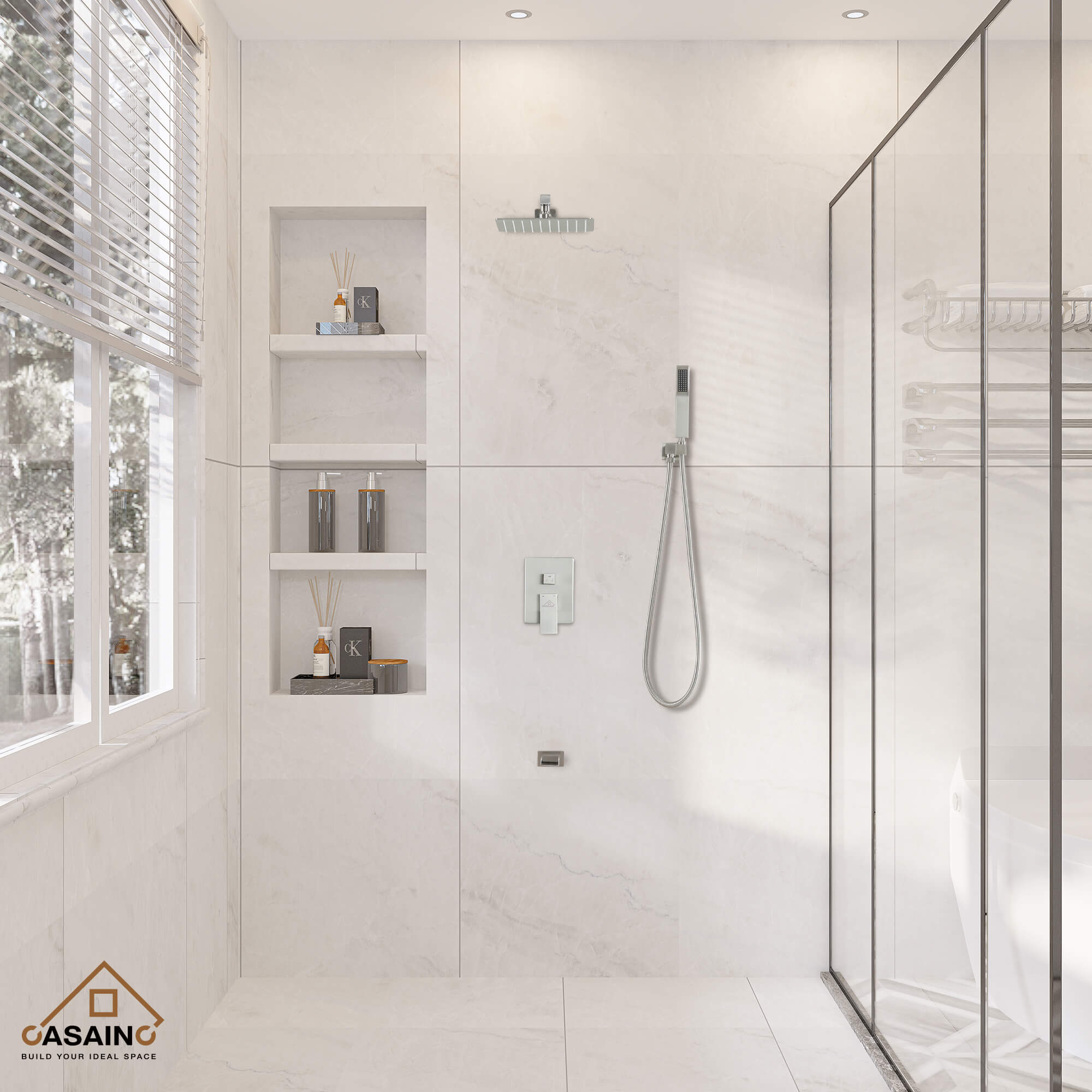 CASAINC Wall Mounted Shower System with Handheld Shower and Bathtub Faucet in Brushed Nickel