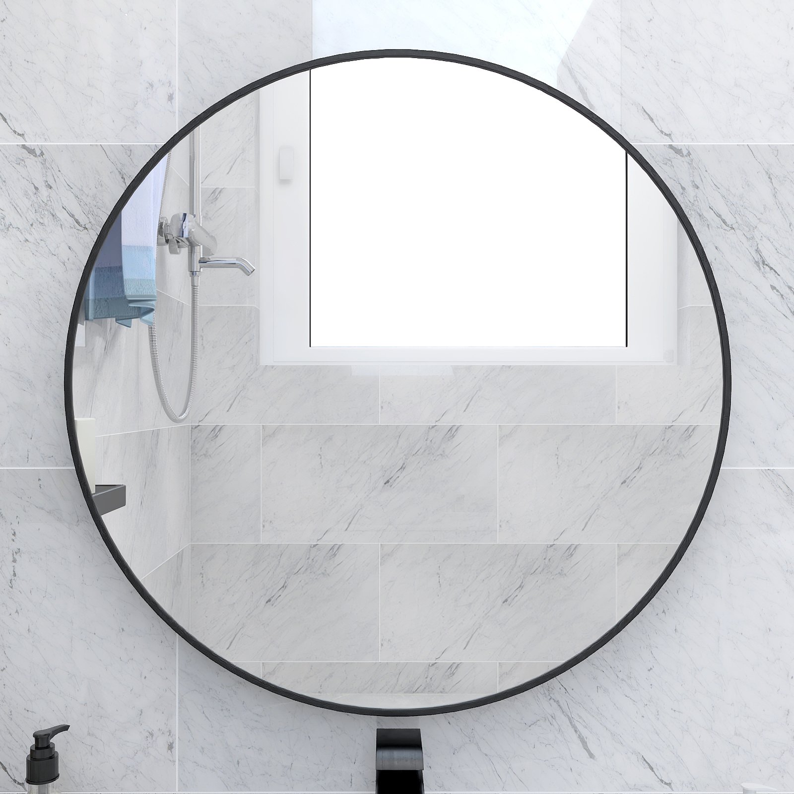 24" Wall Circle Mirror Large Round Farmhouse Circular Mirror for Wall Decor Big Bathroom Make Up Vanity Mirror Entryway Mirror-CASAINC