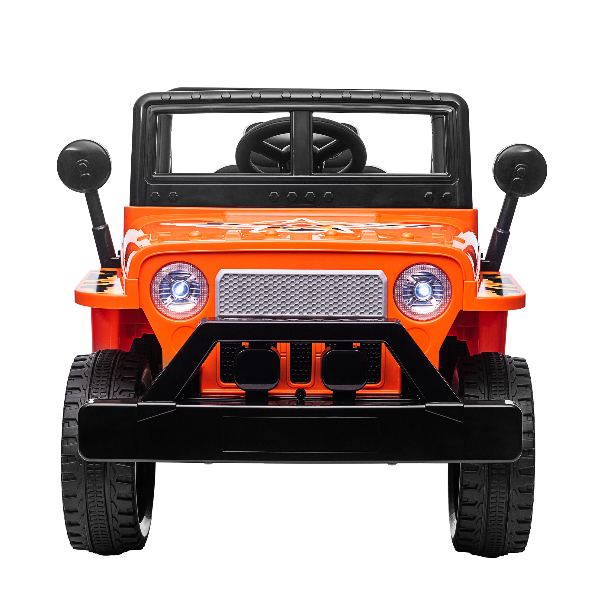 Customized 12V Kids Ride On Truck Car, Power Wheels with LED Lights Horn Openable Doors, Electric Vehicle Toy for 3-6 Ages, Orange-CASAINC