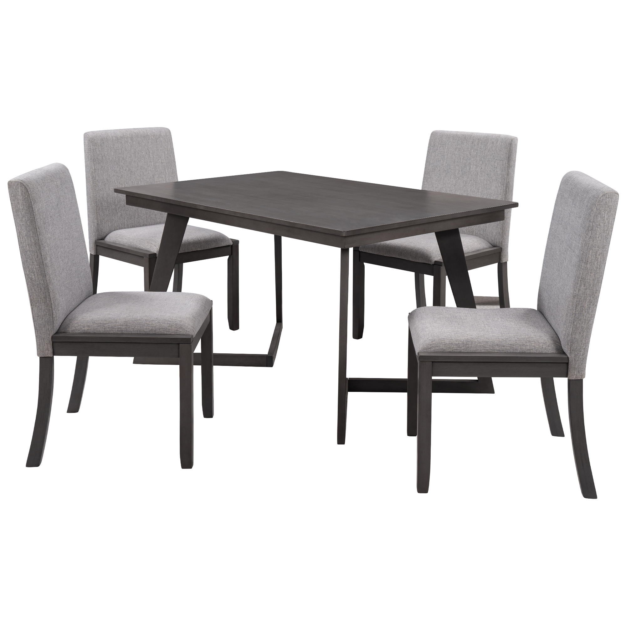 5-Piece Dining Set, Wood Rectangular Table with 4 Linen Fabric Chairs, Gray-CASAINC
