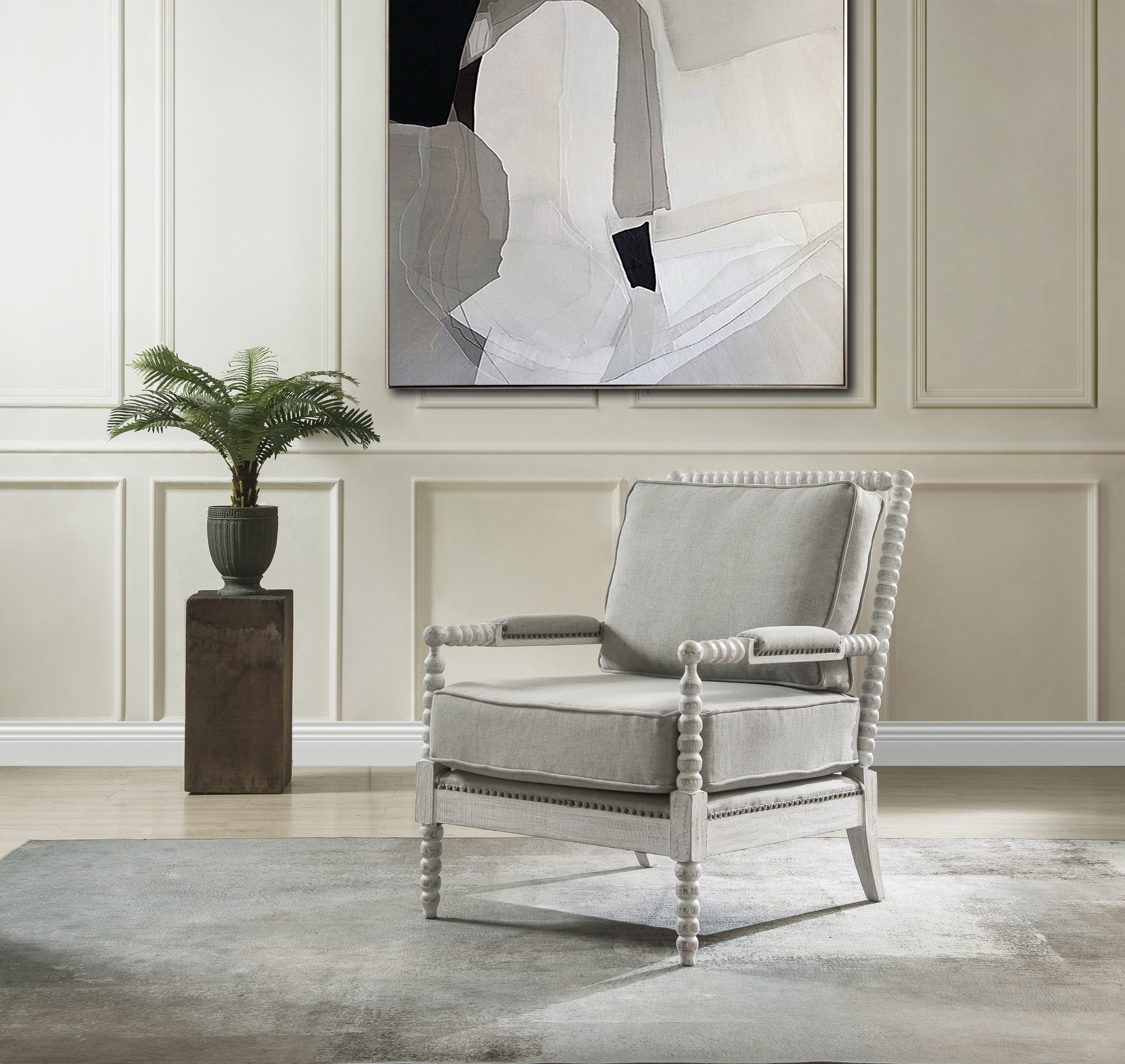 ACME Saraid Accent Chair, Gray Linen Light Oak Finish