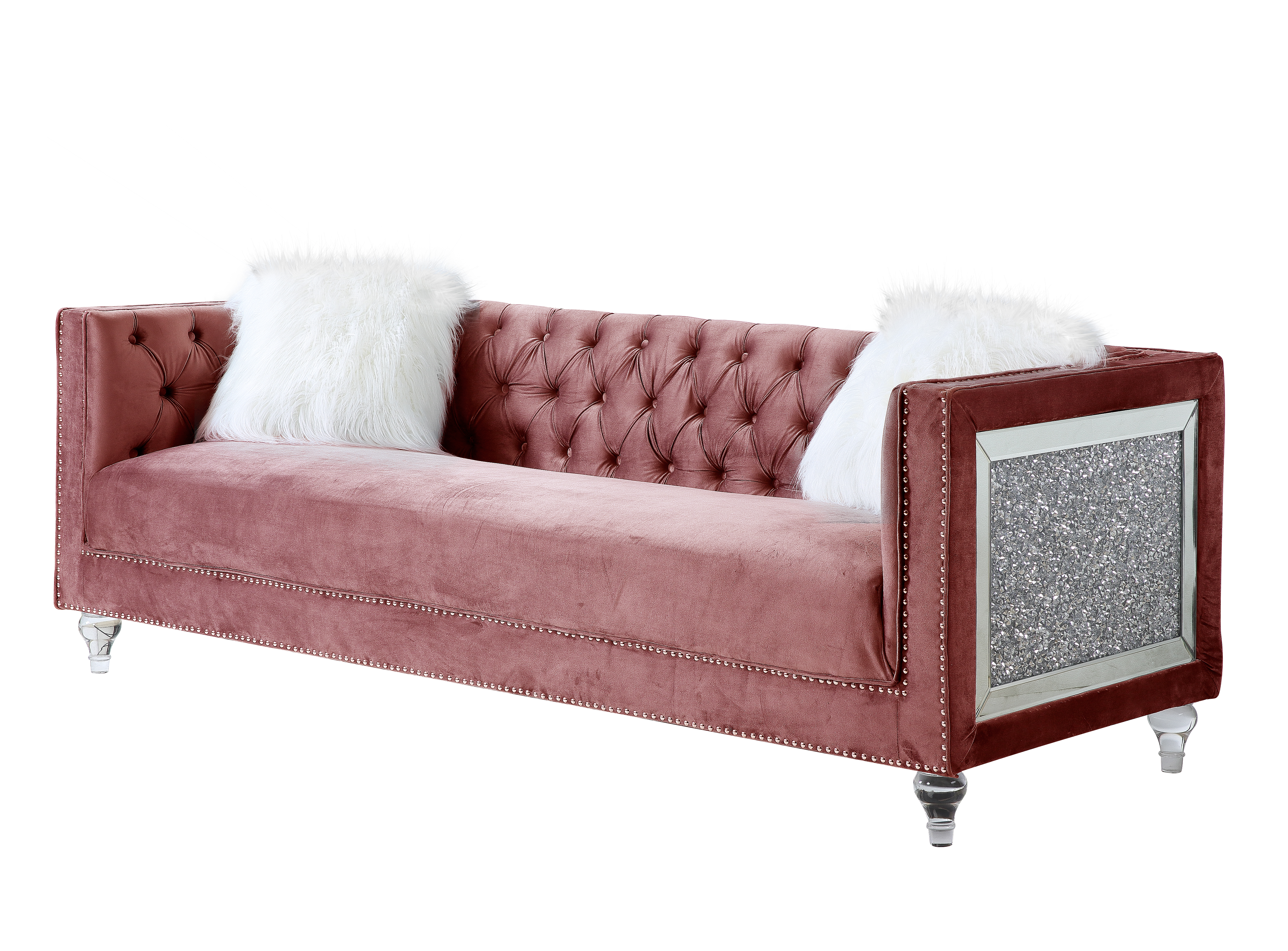 ACME HeiberoII Sofa w/2 Pillows in Pink Velvet-CASAINC