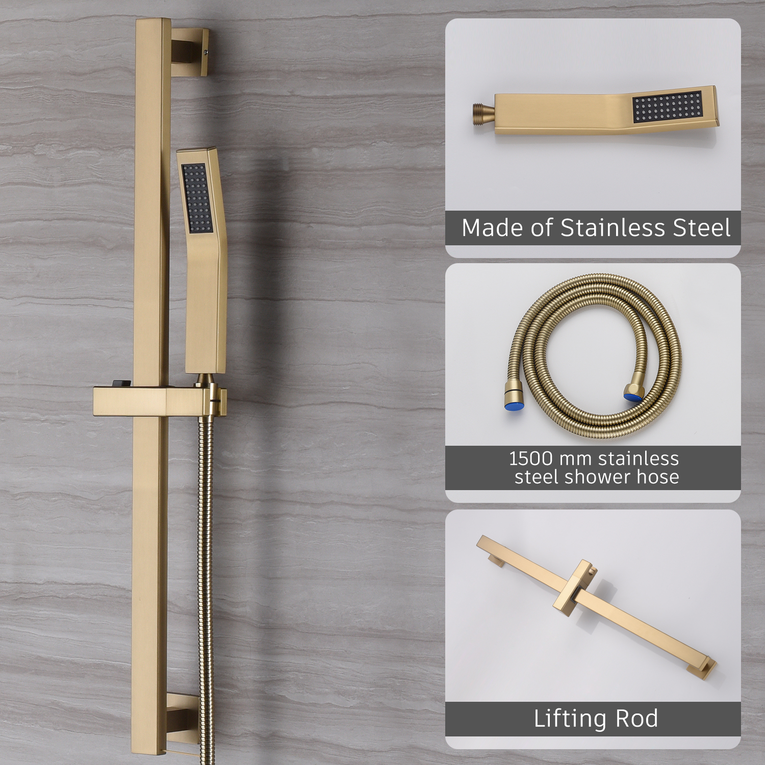 CASAINC 2 Function 10" Ceiling Mount Dual Shower Heads Shower System With Sliding Rod Shower Hand