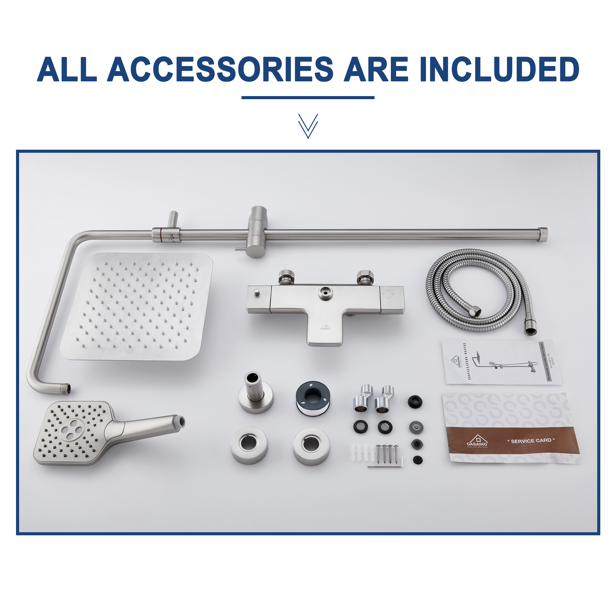 9.8"*9.8" Thermostatic rain shower faucet  in brushed nickel-CASAINC