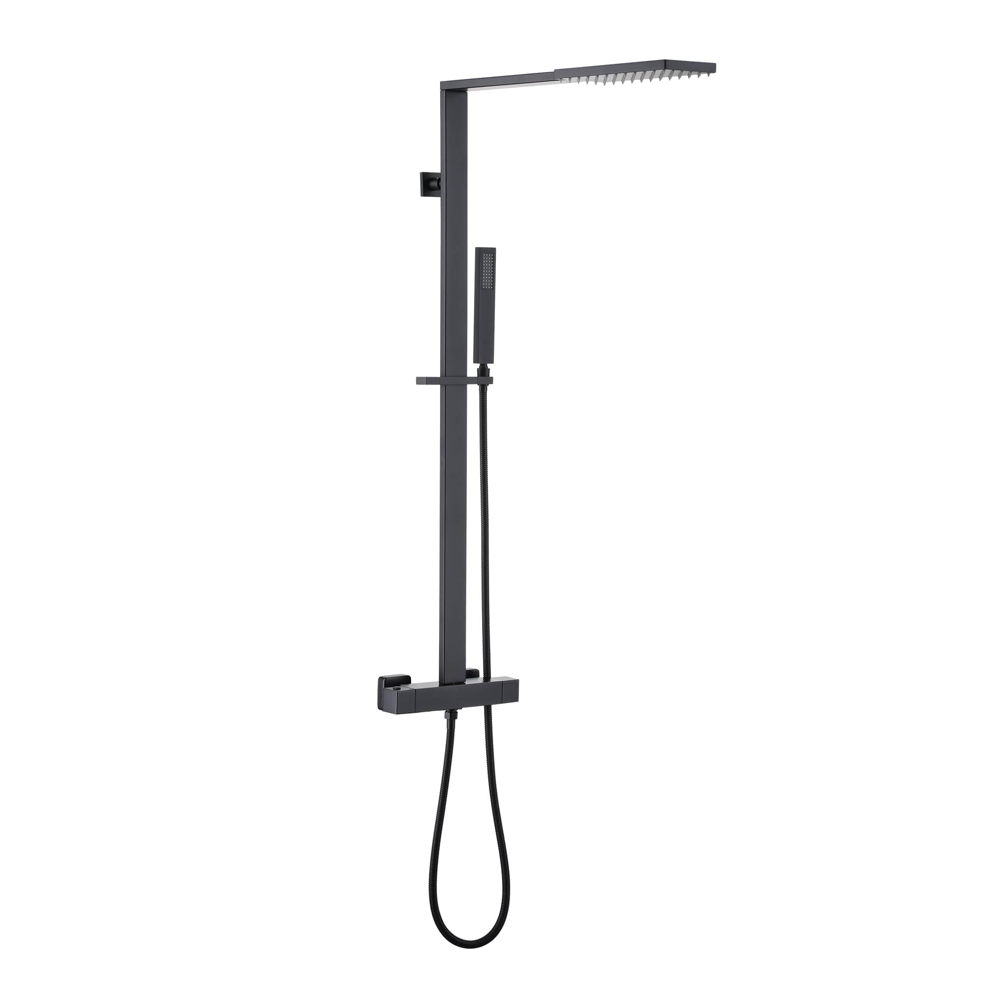 CASAINC Matte Black Shower System with Slide Bar and Rainfall Shower Head/Hand-Held Shower