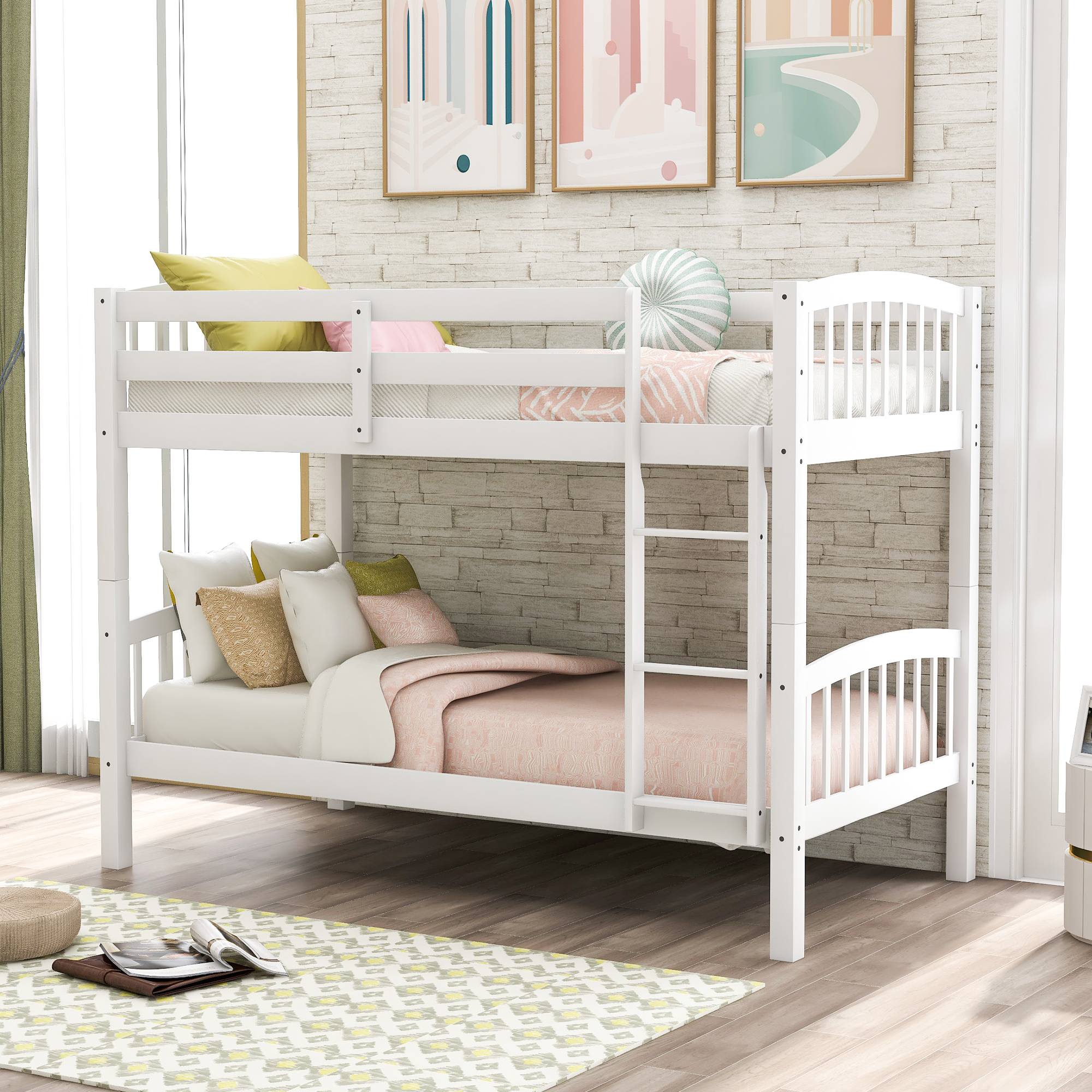 Twin Over Twin Bunk Bed with Ladder,White ( OLD SKU: LP000066AAK)-CASAINC