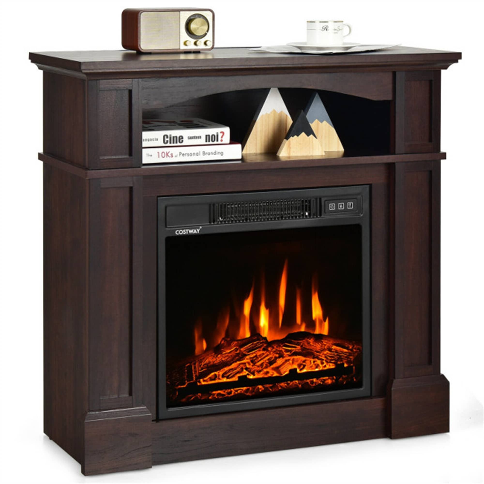 CASAINC 32 Inch 1400W Electric TV Stand Fireplace with Shelf