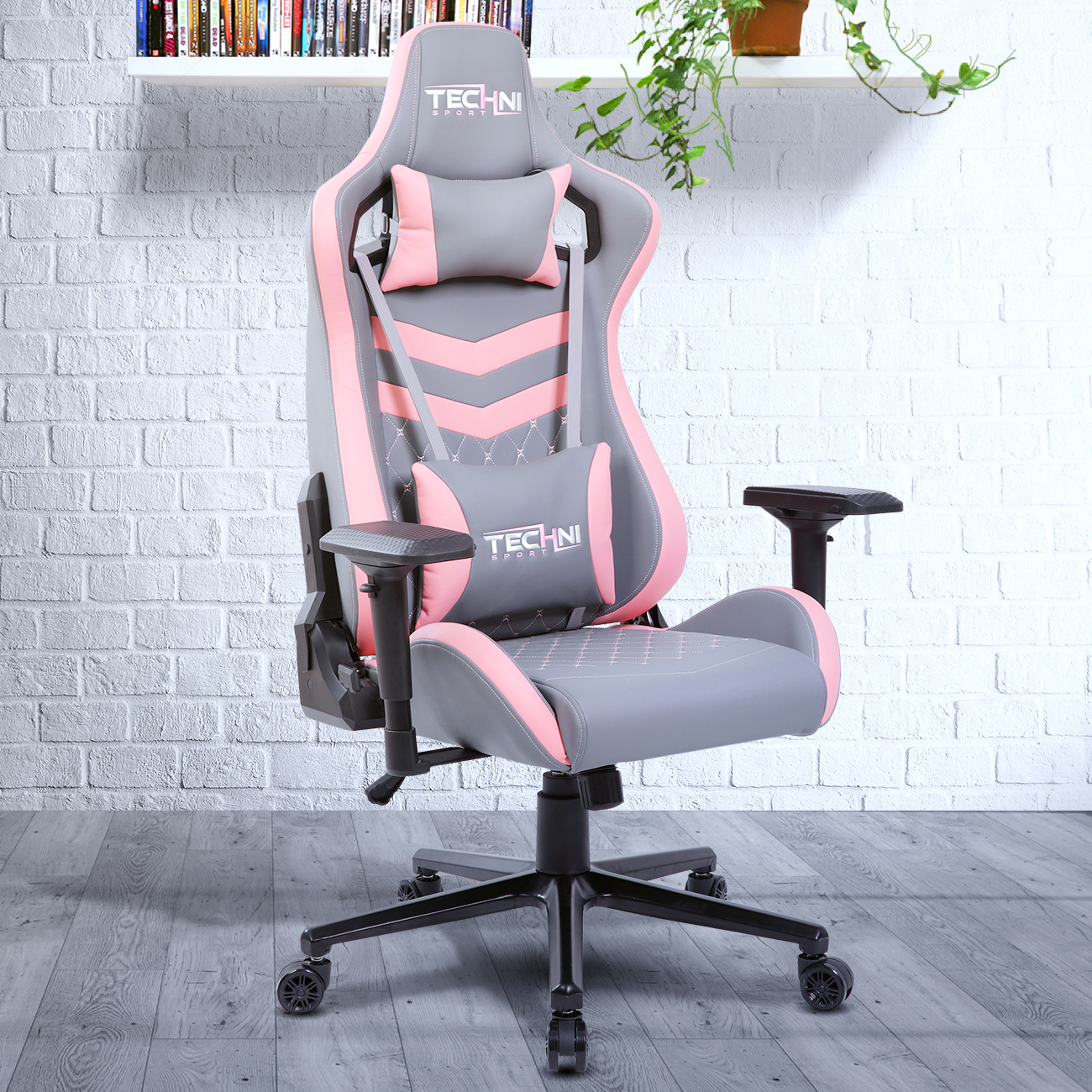 Techni Sport TS-83 Ergonomic High Back Racer Style PC Gaming Chair, Grey/Pink-CASAINC