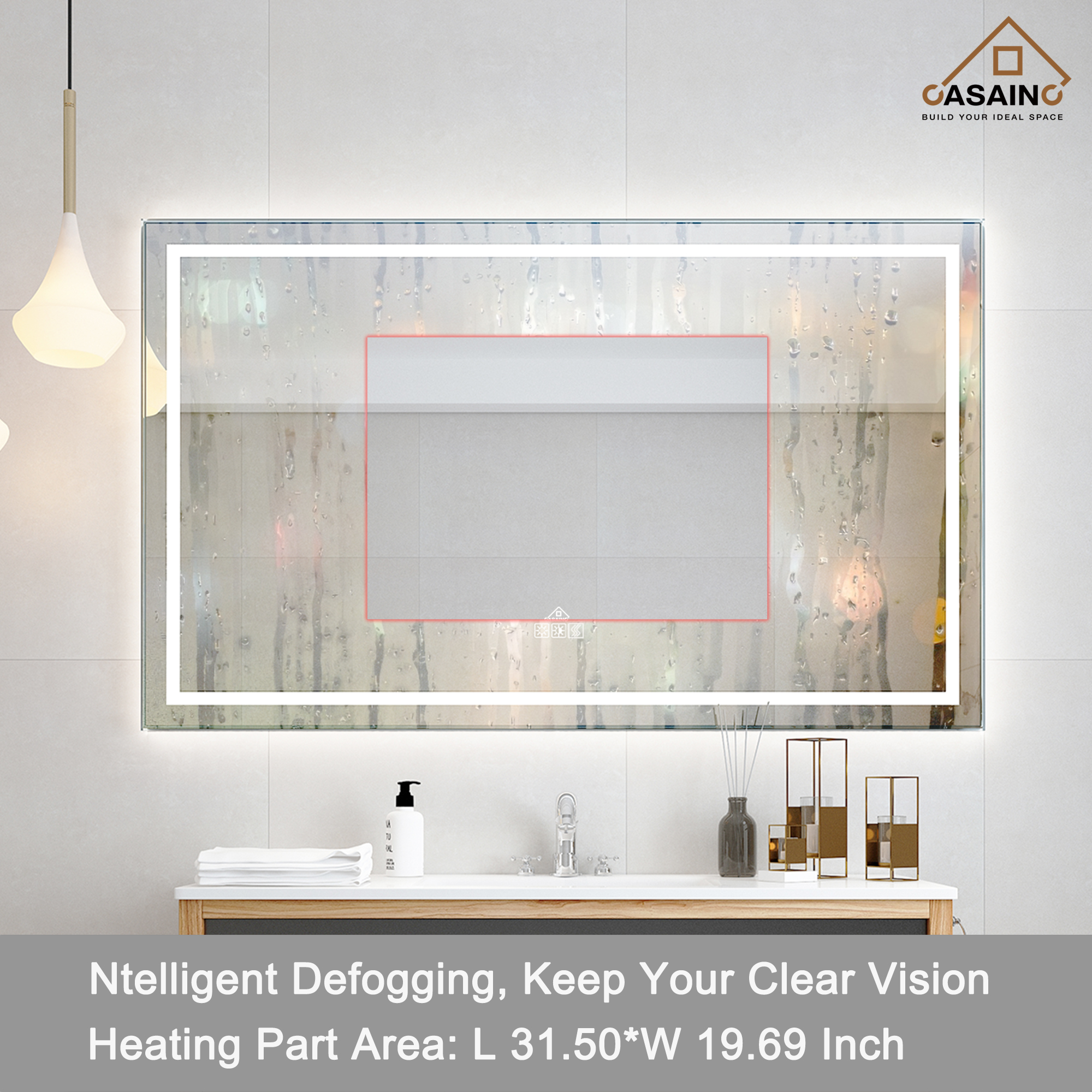 CASAINC Wall Mounted Modern LED Bathroom Mirror, Dimmable and Anti-Fog (60-in L × 36-in W)