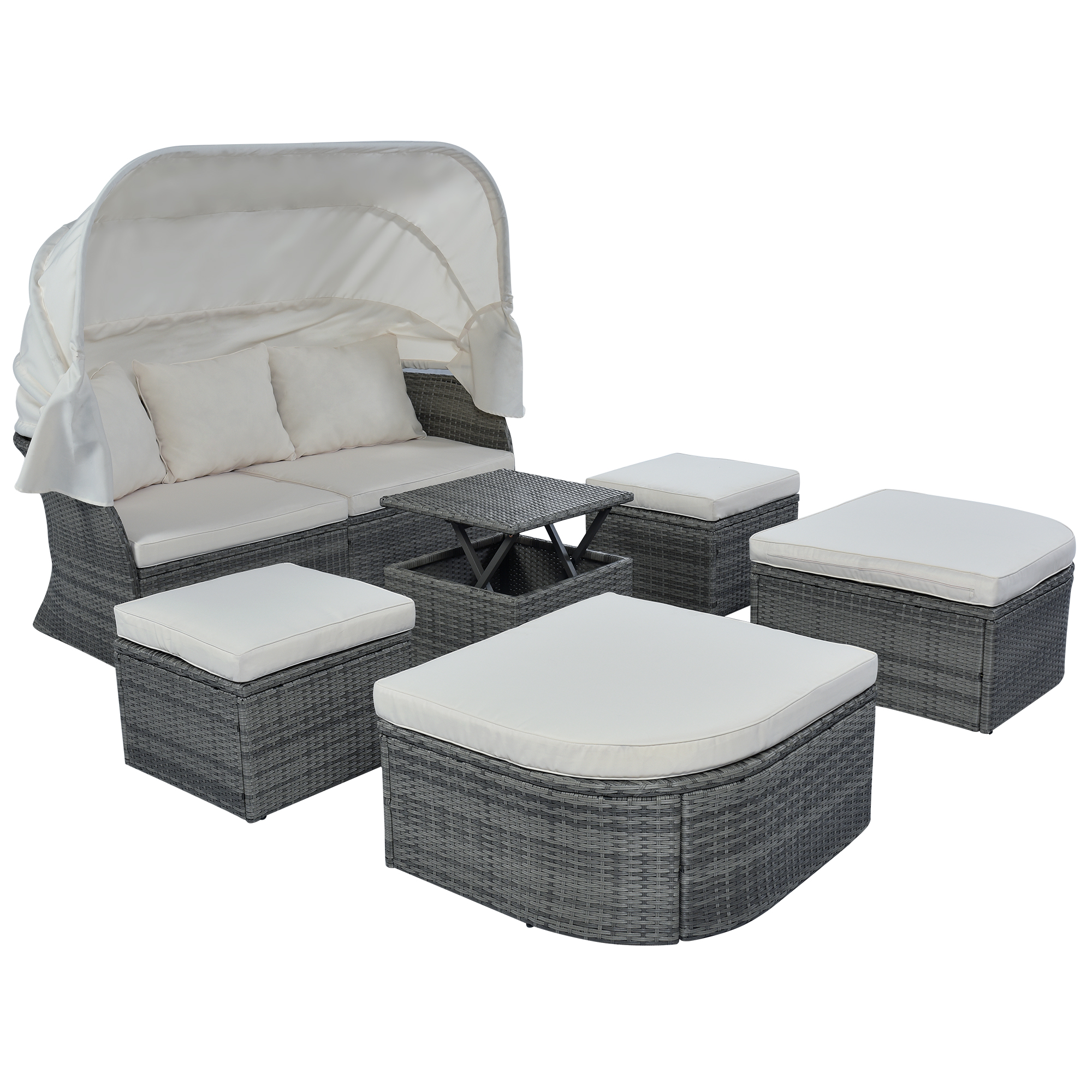  Outdoor Patio Furniture Set Daybed Sunbed with Retractable Canopy Conversation Set Wicker Furniture Sofa Set-CASAINC