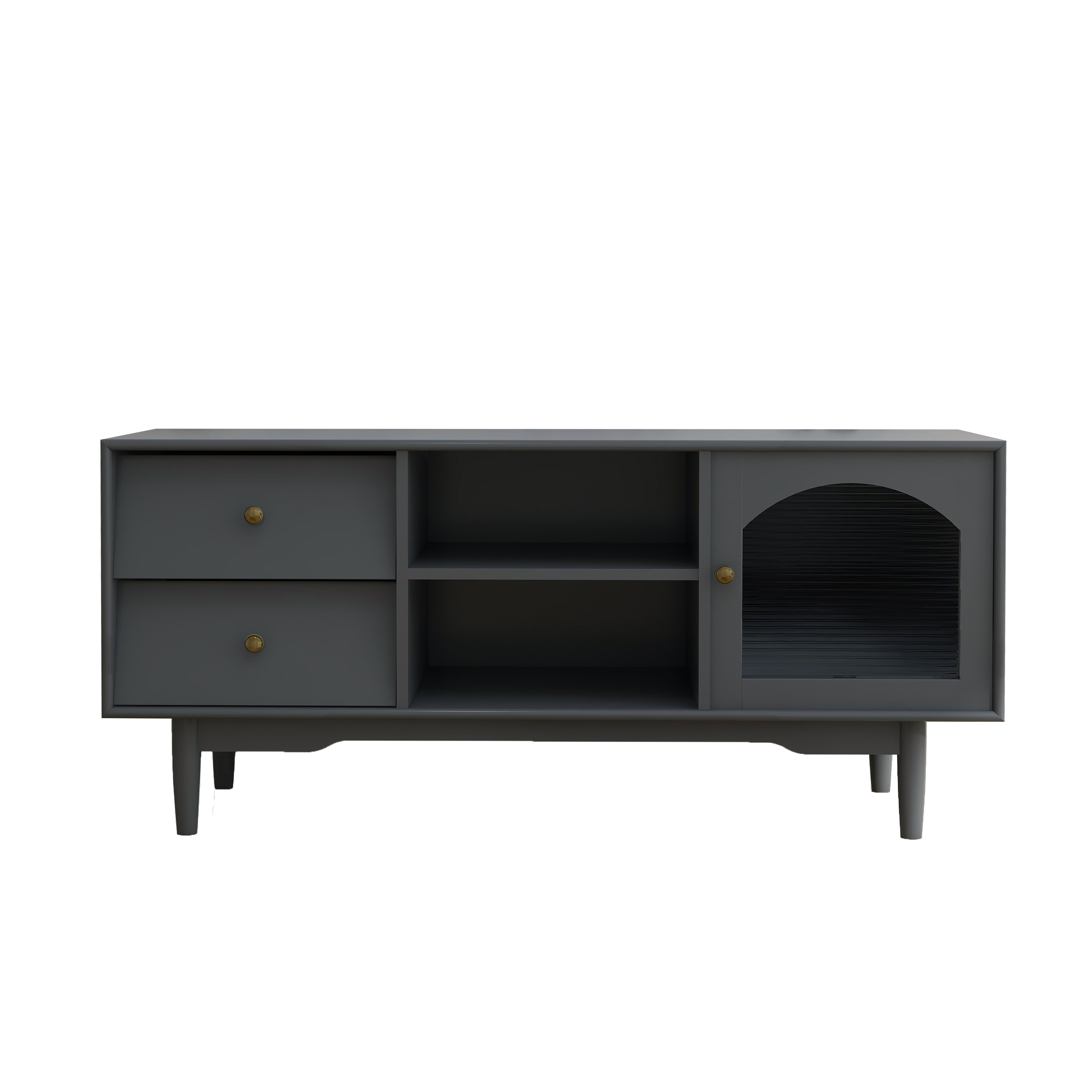 Living Room Grey color Tv cabinet with Drawers and open shelf, one cabinet storage space with glass door-CASAINC