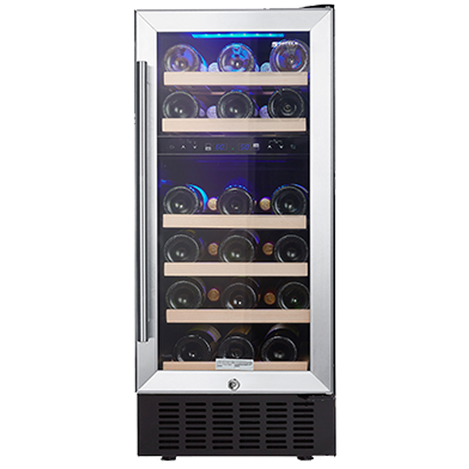 SOTOLA 15 Inch Wine Cooler Refrigerators 28 Bottle Fast Cooling Low Noise Wine Fridge with Professional Compressor Stainless Steel, Digital Temperature Control Screen Built-in or Freestanding
