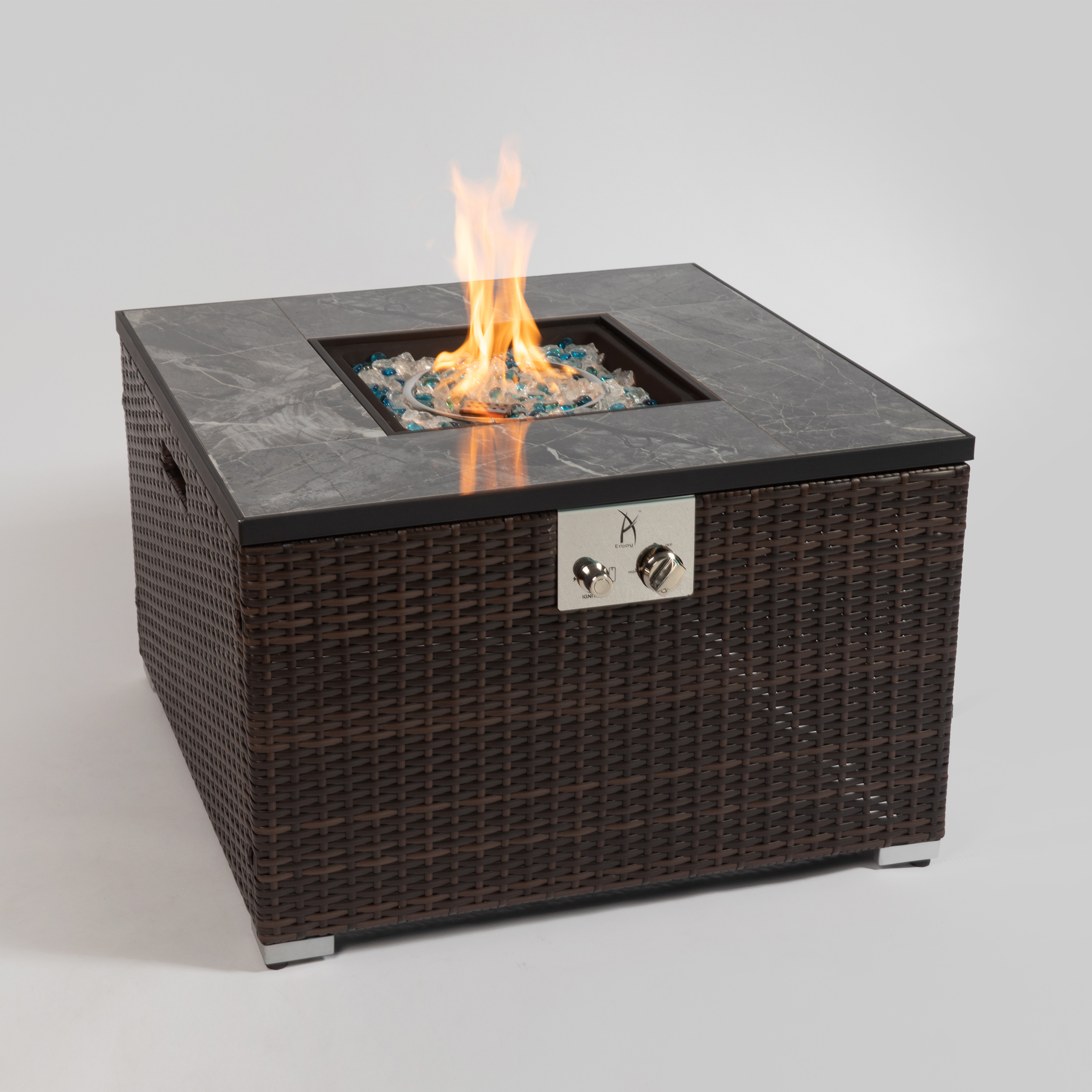 32in Square Fire Table with Ceramic Tile Tabletop 50000BTU Outdoor Fire Pit Table