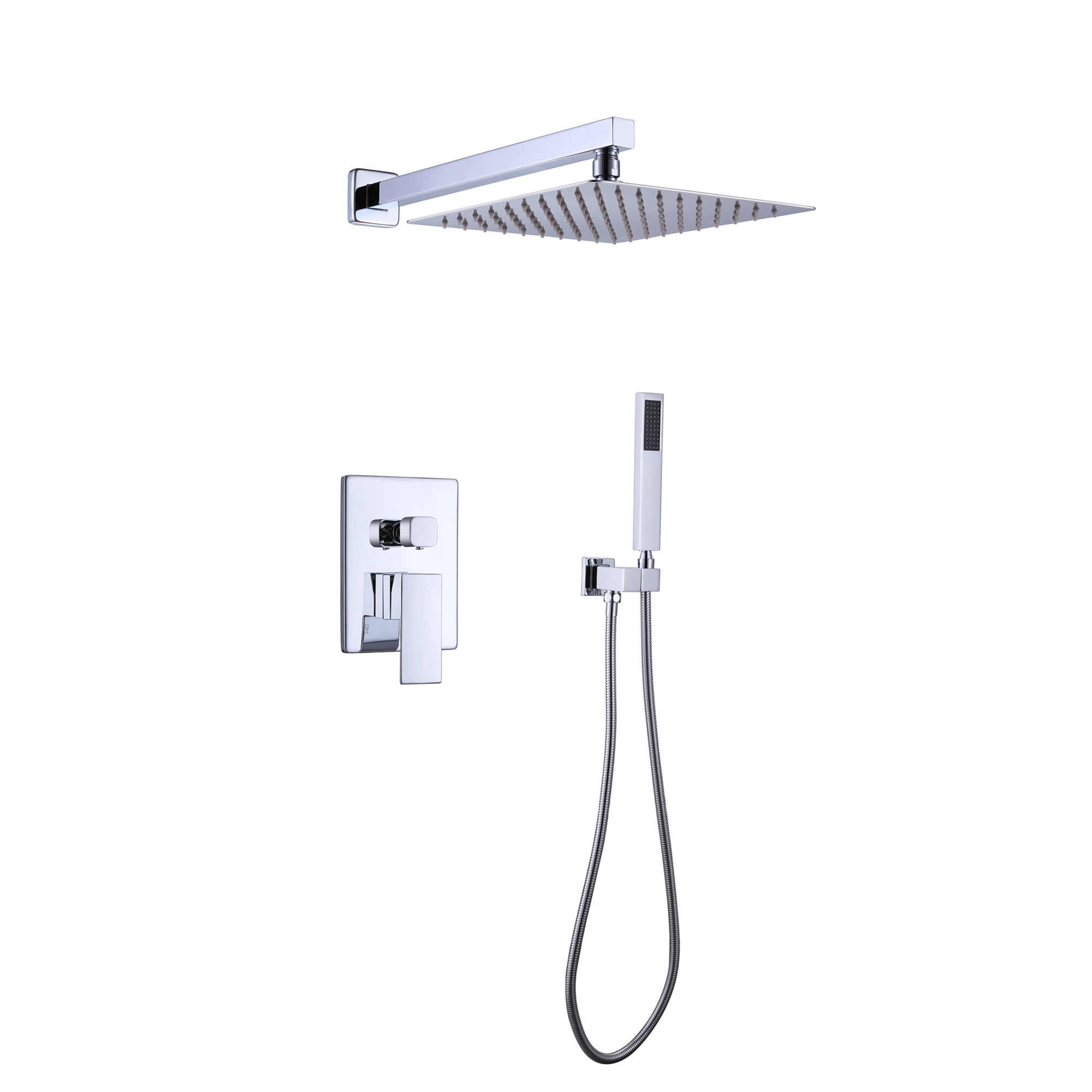 Square Rainfall Pressure Balanced Complteted Shower System with Rough-in Valve, 12 inches Chrome Polished - 2W02-CASAINC