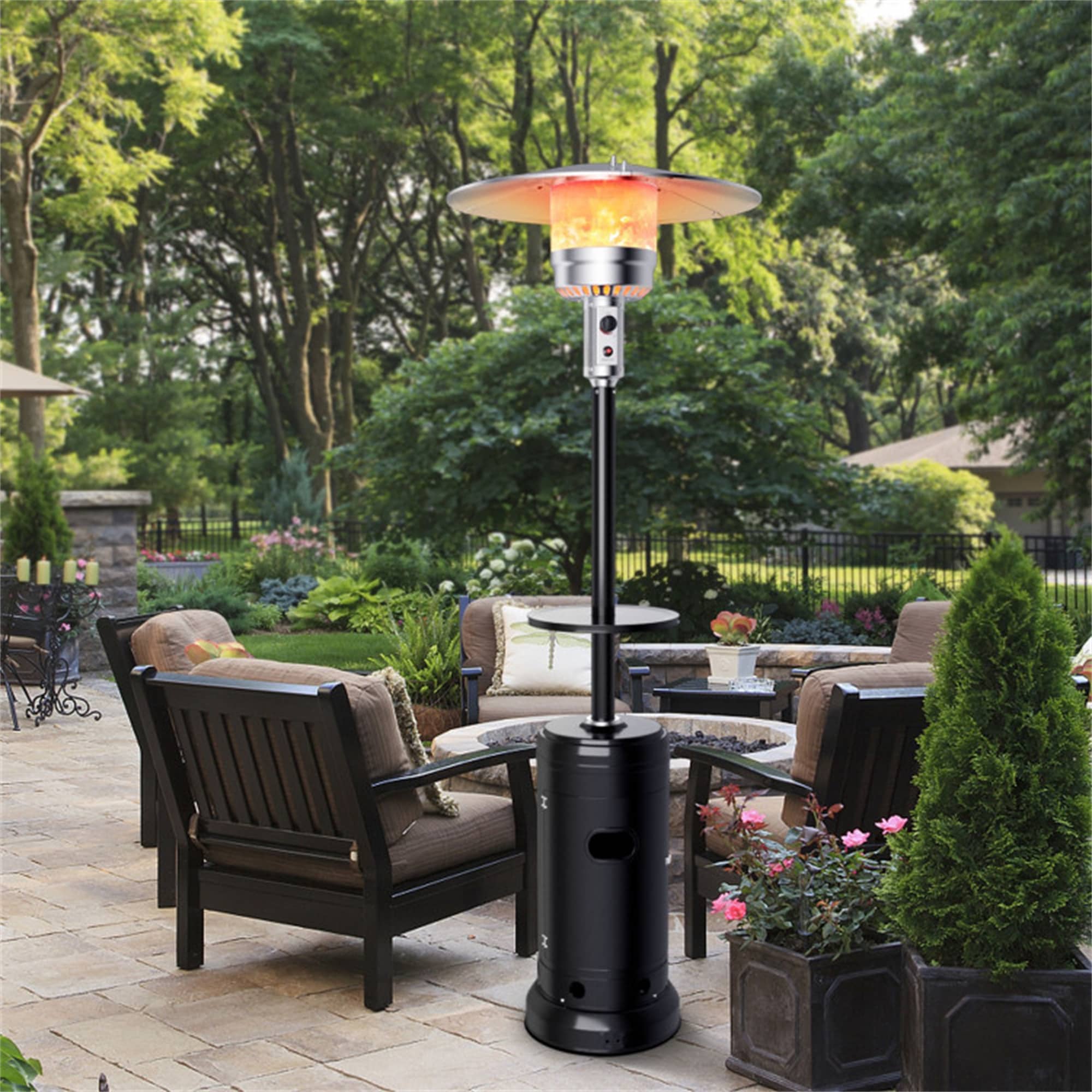 CASAINC Outdoor Heater Propane Standing LP Gas Steel with Table and Wheels