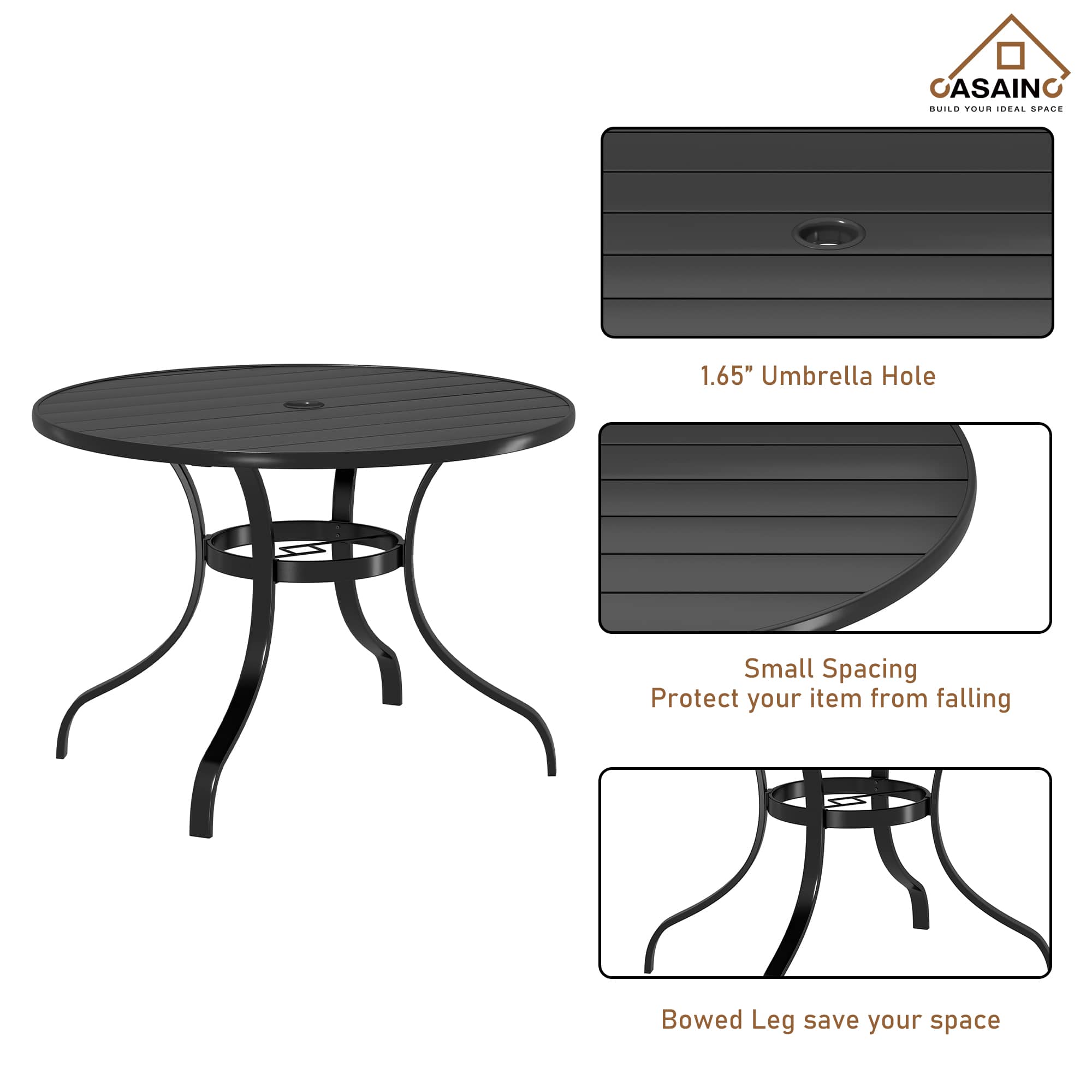 Narrow outdoor dining discount table with umbrella hole