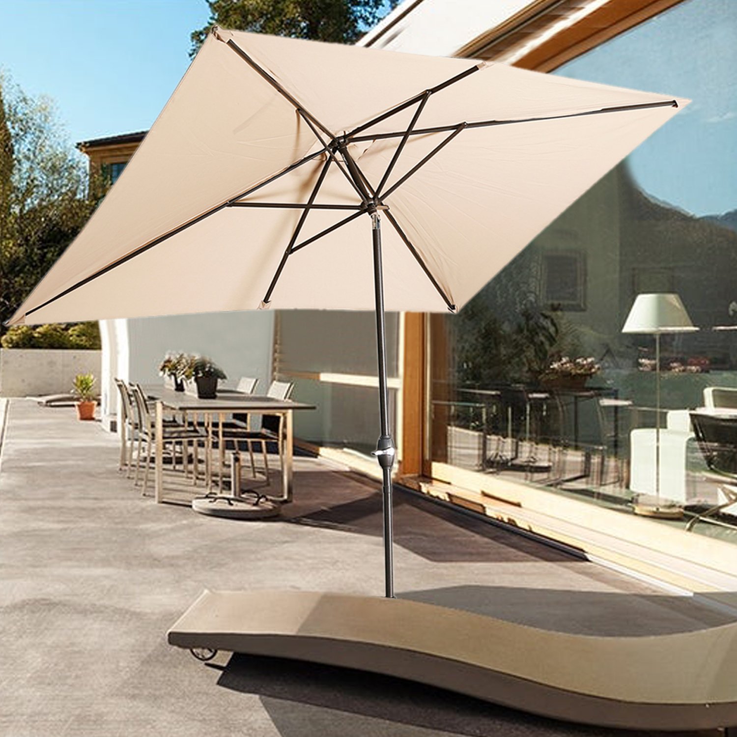 CASAINC 10Ft Aluminum Rectangular Market Patio Umbrella