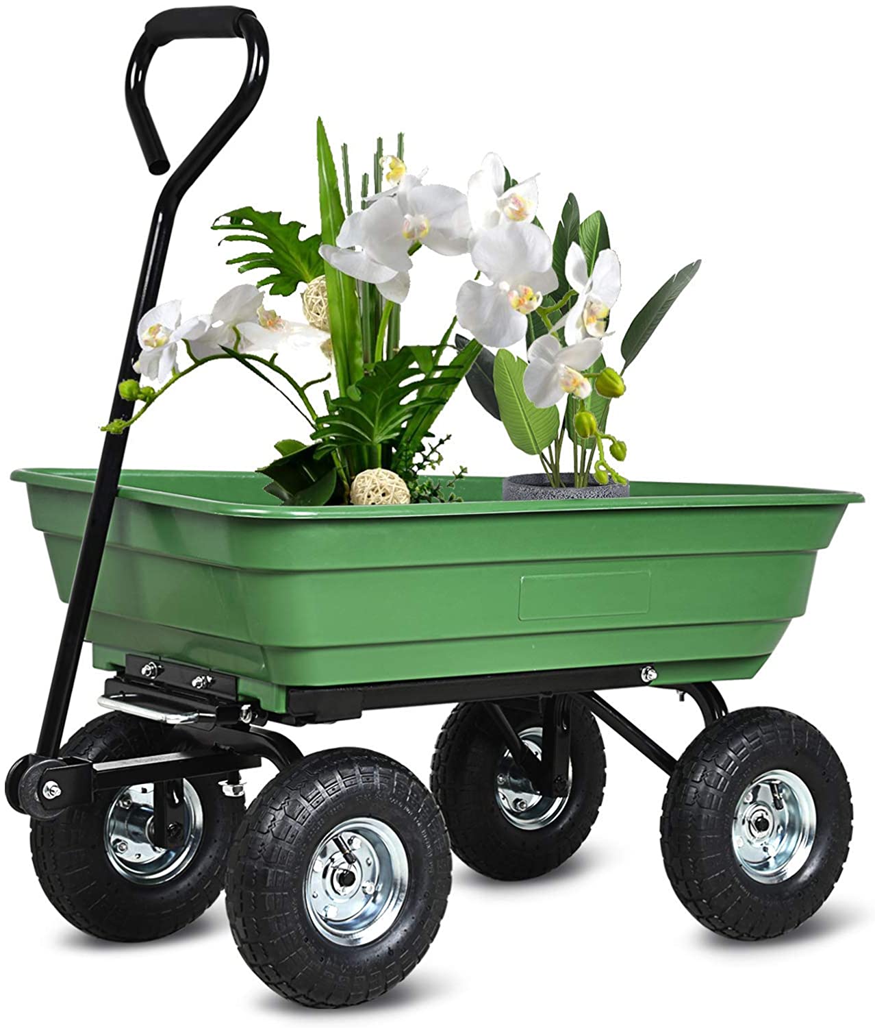 folding wagon  Poly Garden Dump Cart with Steel Frame and 10-in. Pneumatic Tires, 300-Pound Capacity, Green-CASAINC