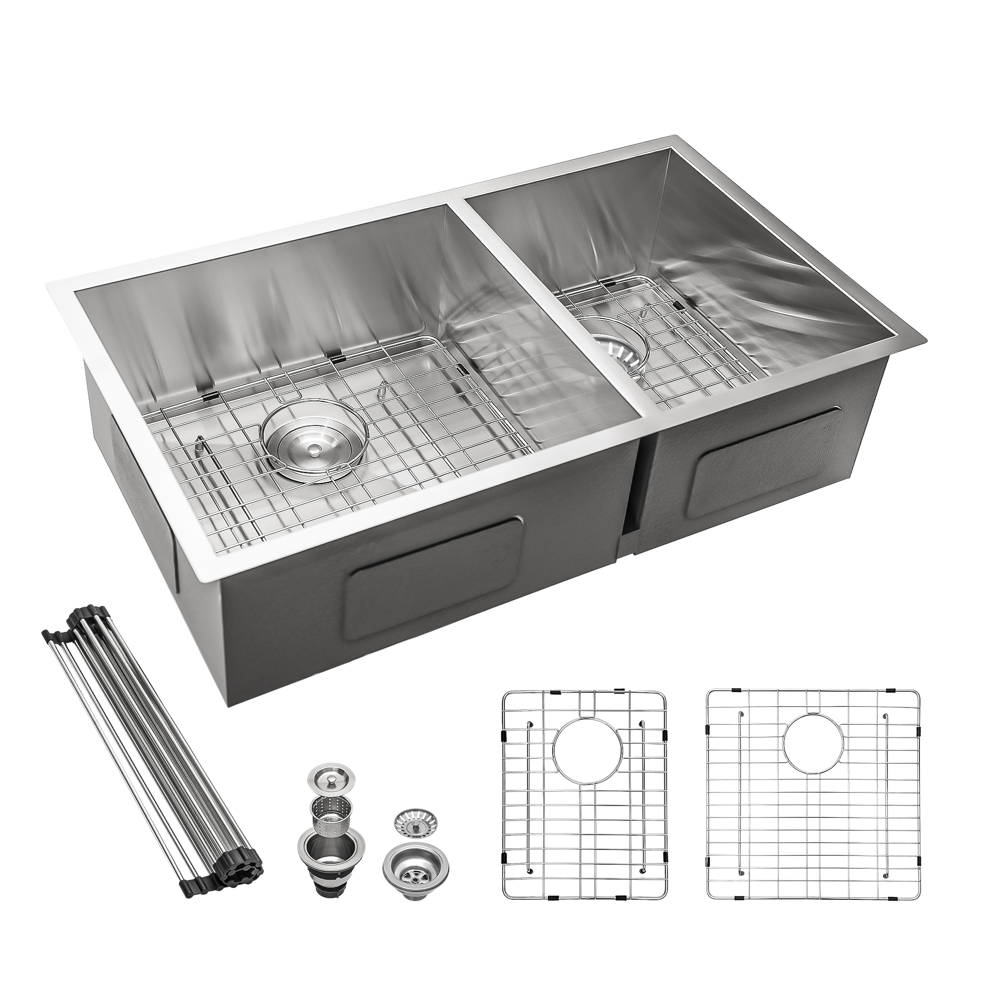 32x18 Undermount Double Bowl Kitchen Sink 60/40 18 Gauge Stainless Steel Offset Drain with 10 Inch Deep Double Bowl Sink