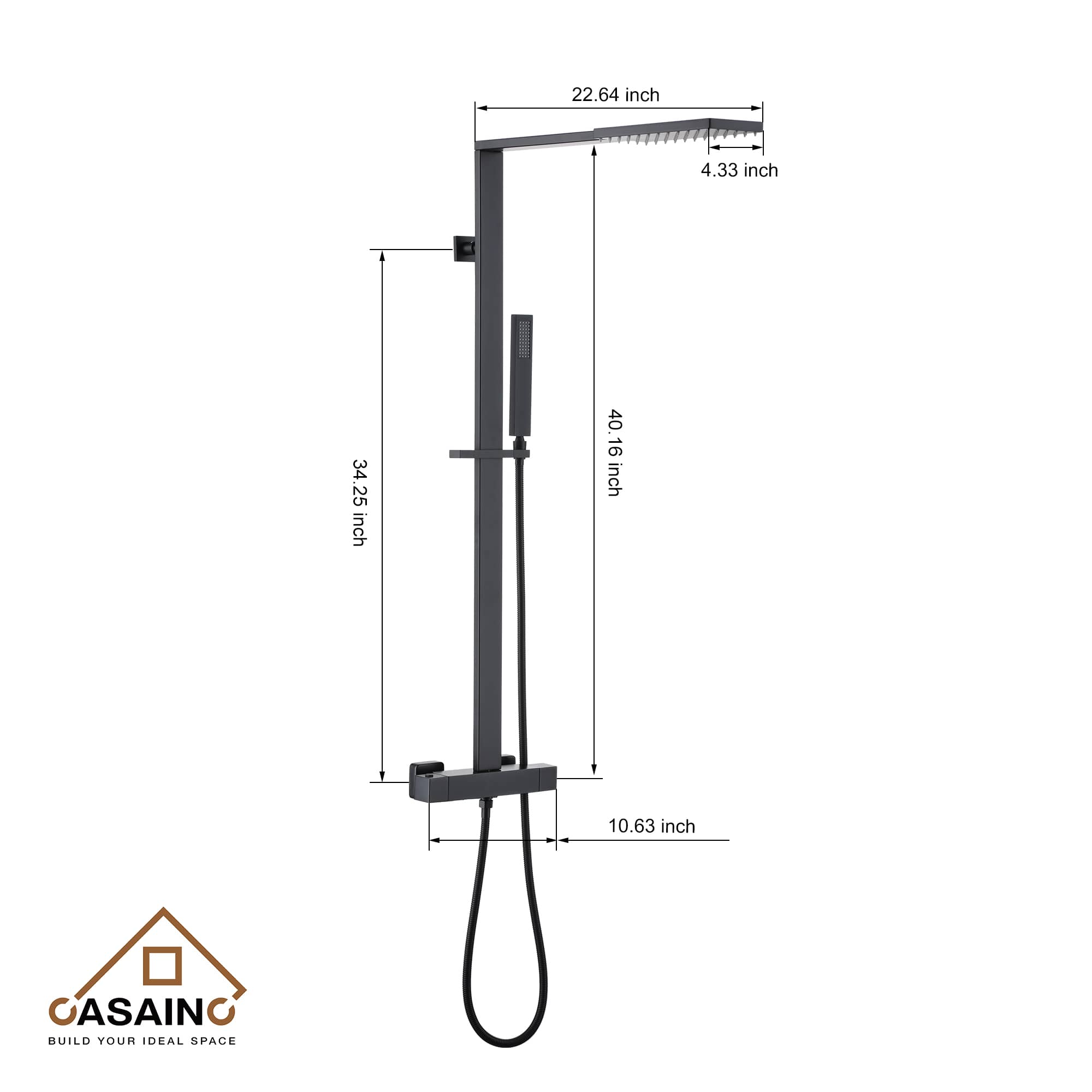 CASAINC Matte Black Shower System with Slide Bar and Rainfall Shower Head/Hand-Held Shower