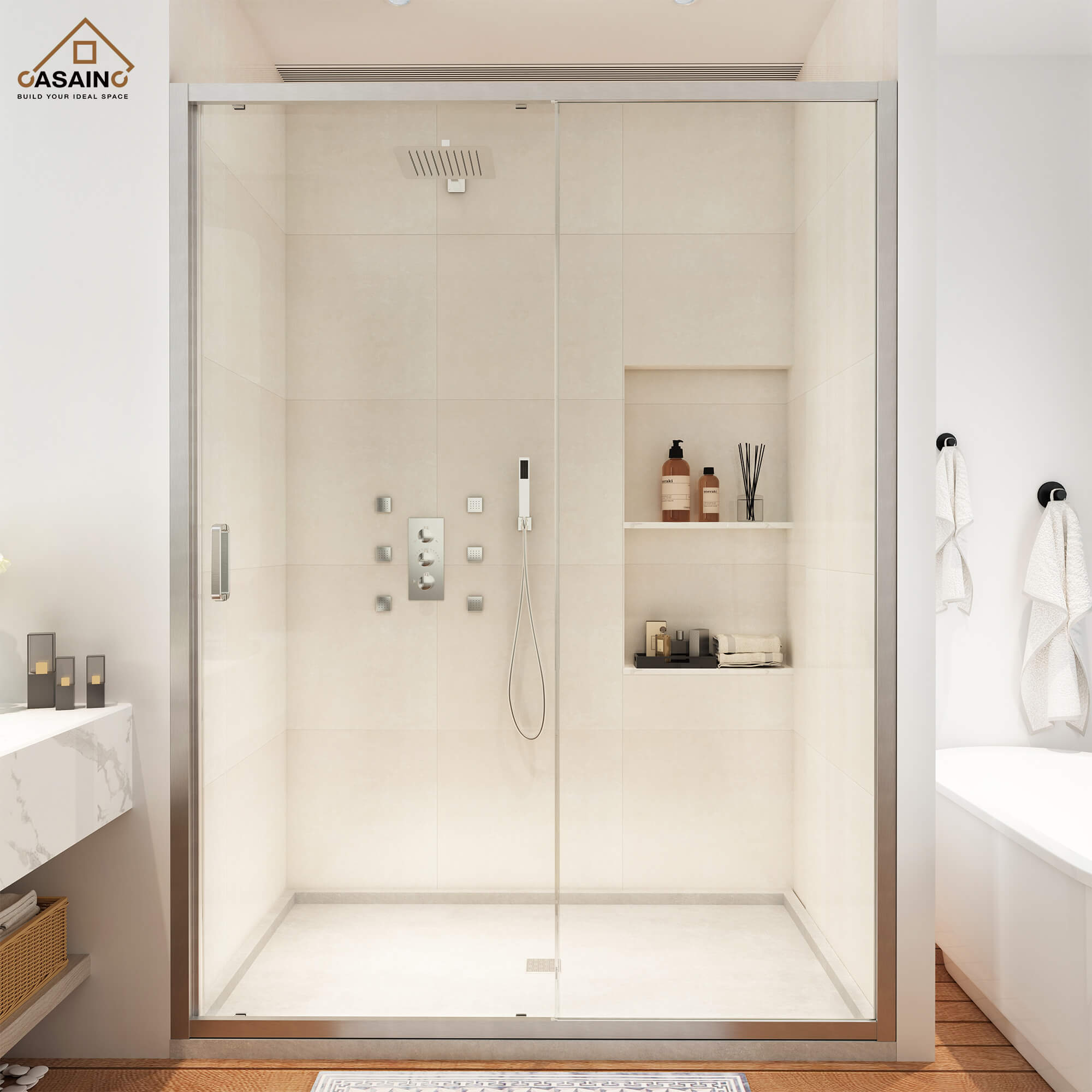 48" x 72" Framed Single Sliding Shower Door in Chrome/Brushed Nickel/M