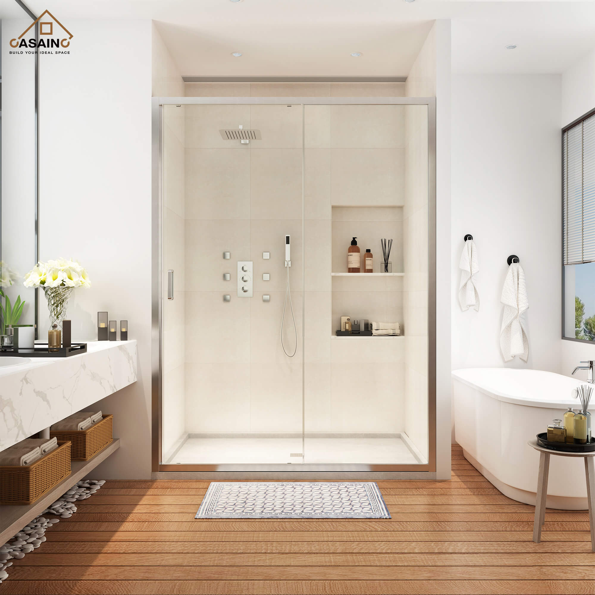 48" x 72" Framed Single Sliding Shower Door in Chrome/Brushed Nickel/M