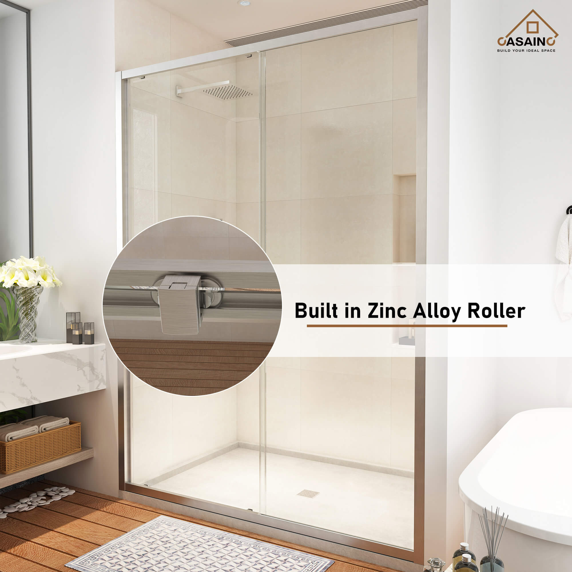 48" x 72" Framed Single Sliding Shower Door in Chrome/Brushed Nickel/M