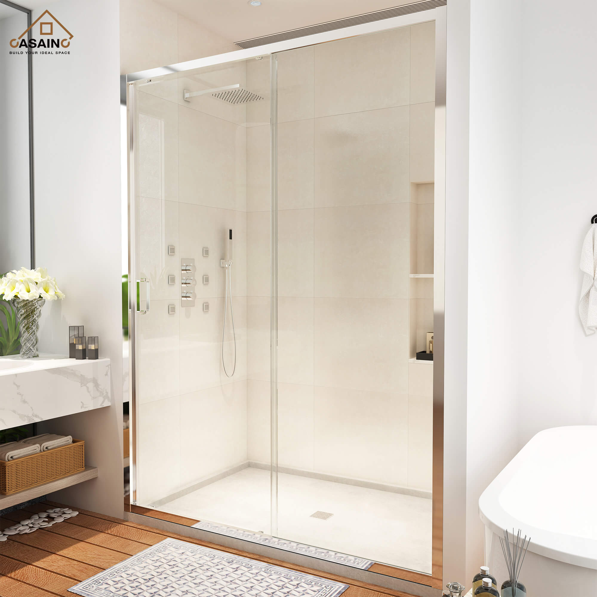 48" x 72" Framed Single Sliding Shower Door in Chrome/Brushed Nickel/M