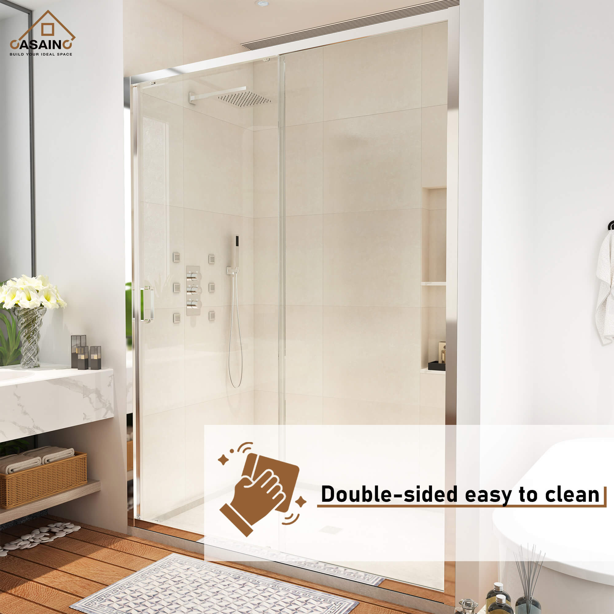 48" x 72" Framed Single Sliding Shower Door in Chrome/Brushed Nickel/M