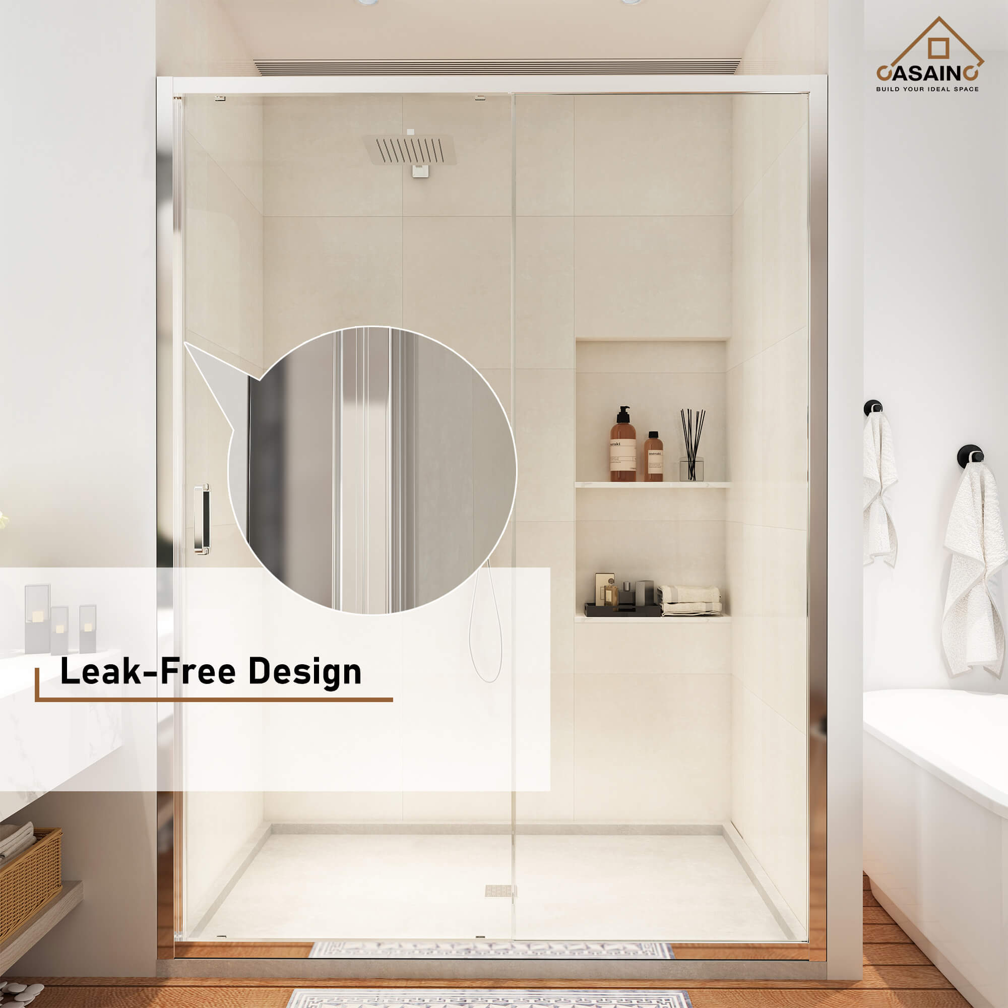 48" x 72" Framed Single Sliding Shower Door in Chrome/Brushed Nickel/M