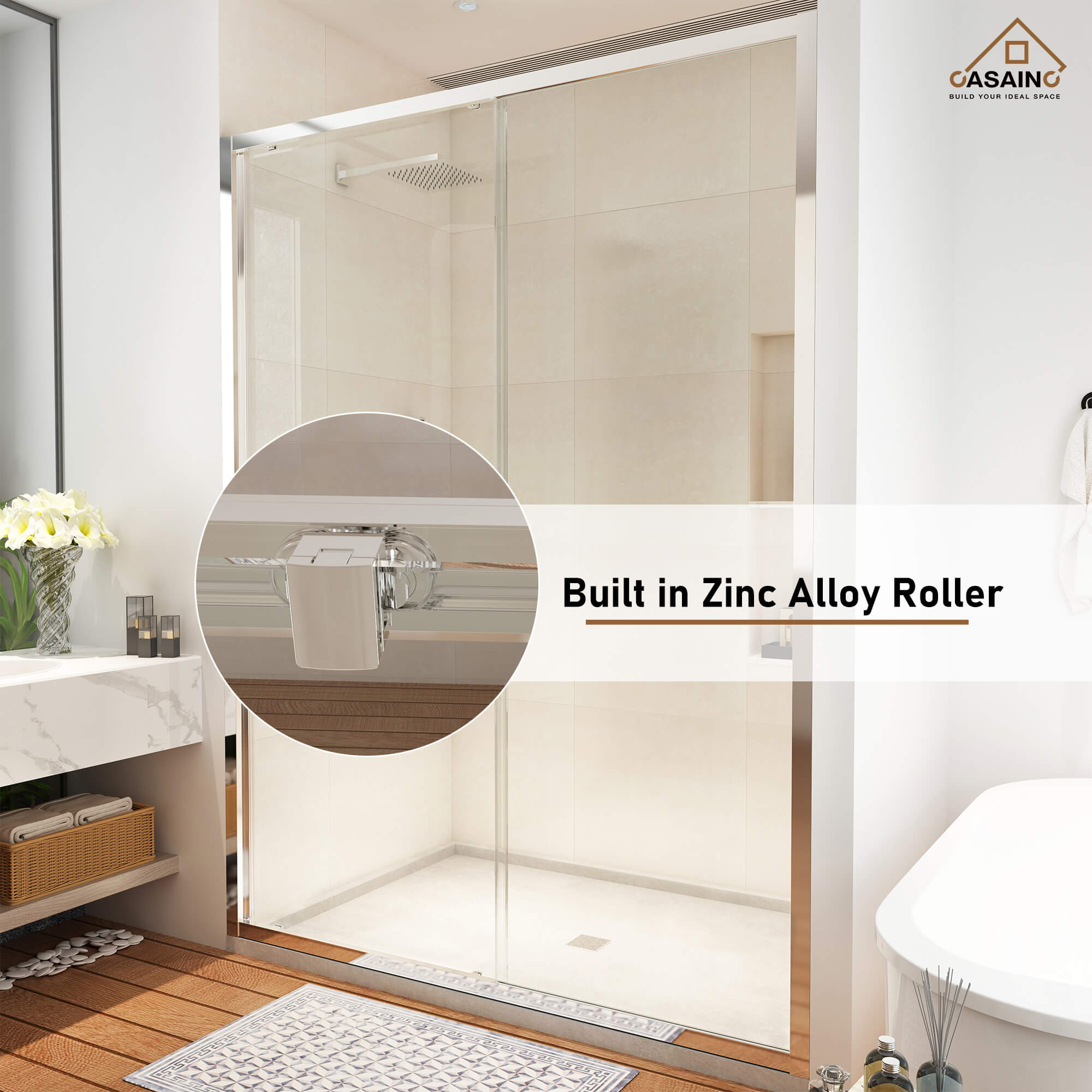 48" x 72" Framed Single Sliding Shower Door in Chrome/Brushed Nickel/M