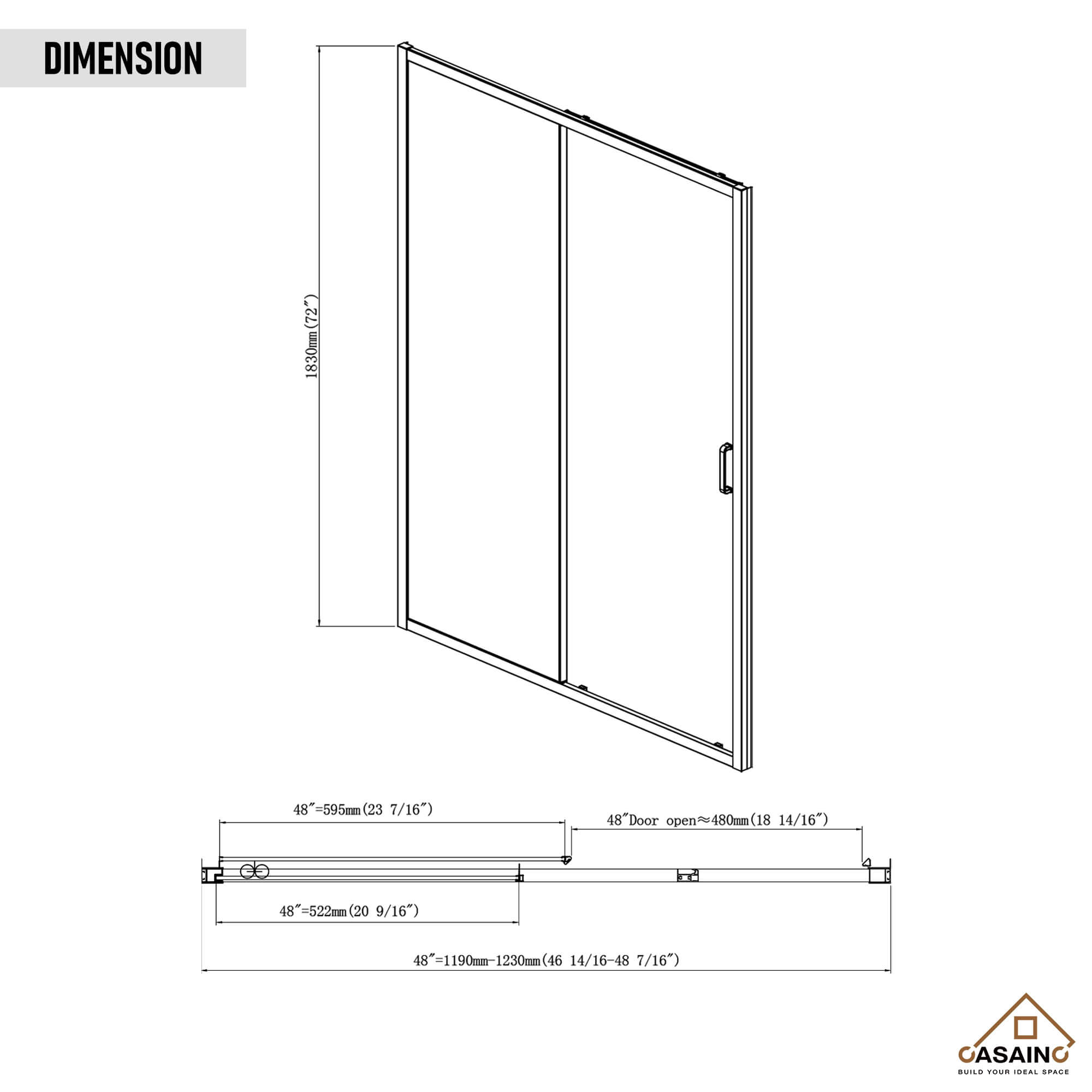 48" x 72" Framed Single Sliding Shower Door in Chrome/Brushed Nickel/M