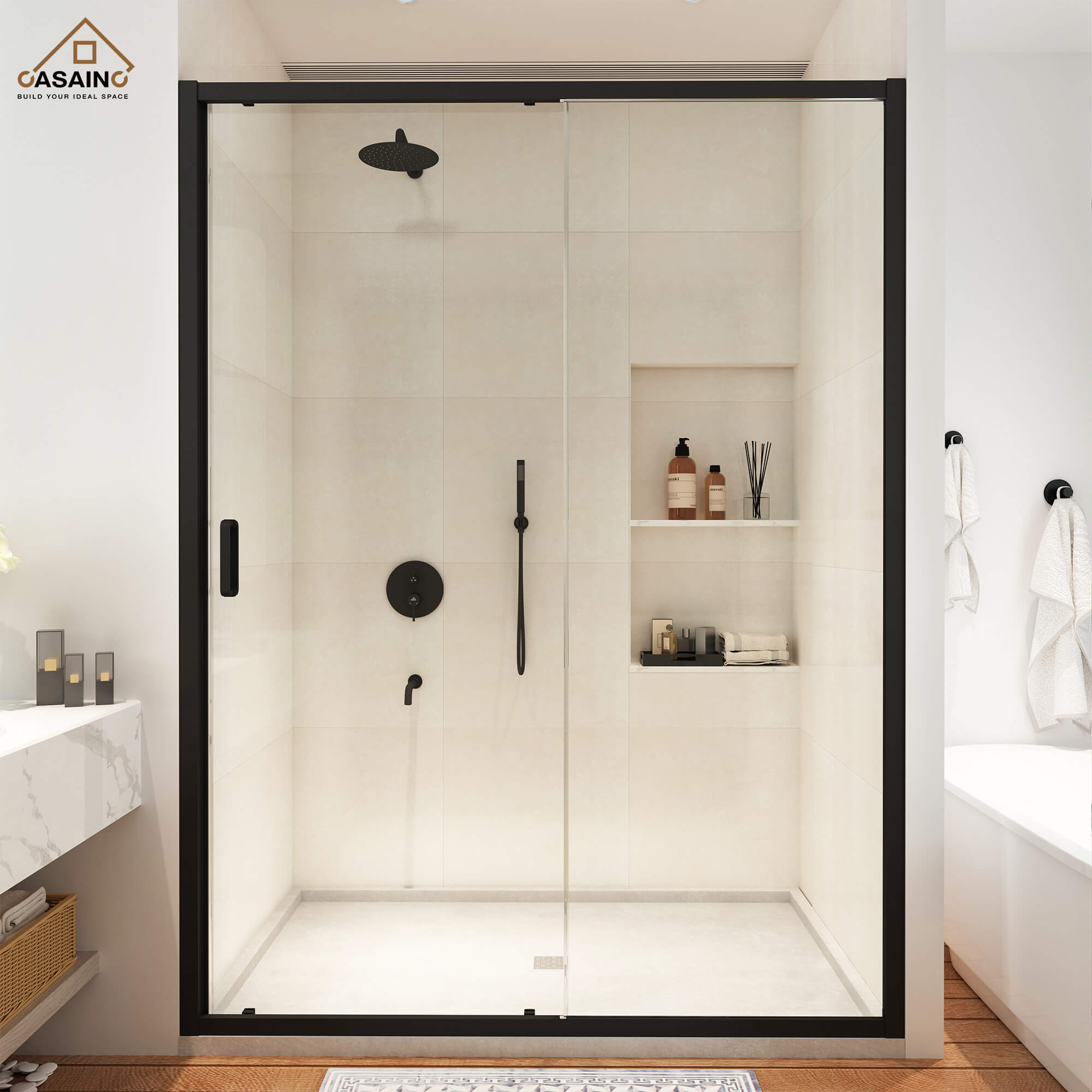 48" x 72" Framed Single Sliding Shower Door in Chrome/Brushed Nickel/M