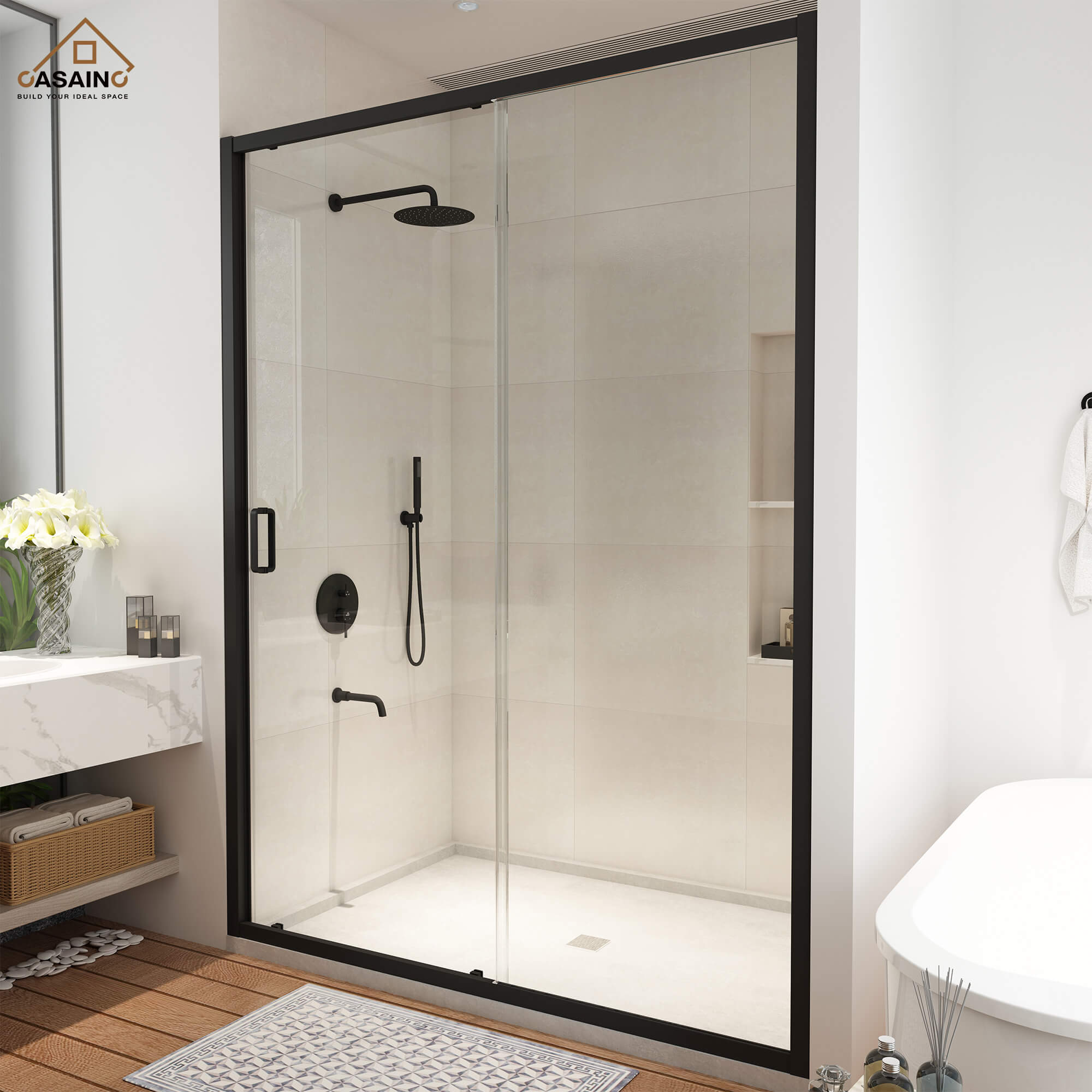 48" x 72" Framed Single Sliding Shower Door in Chrome/Brushed Nickel/M