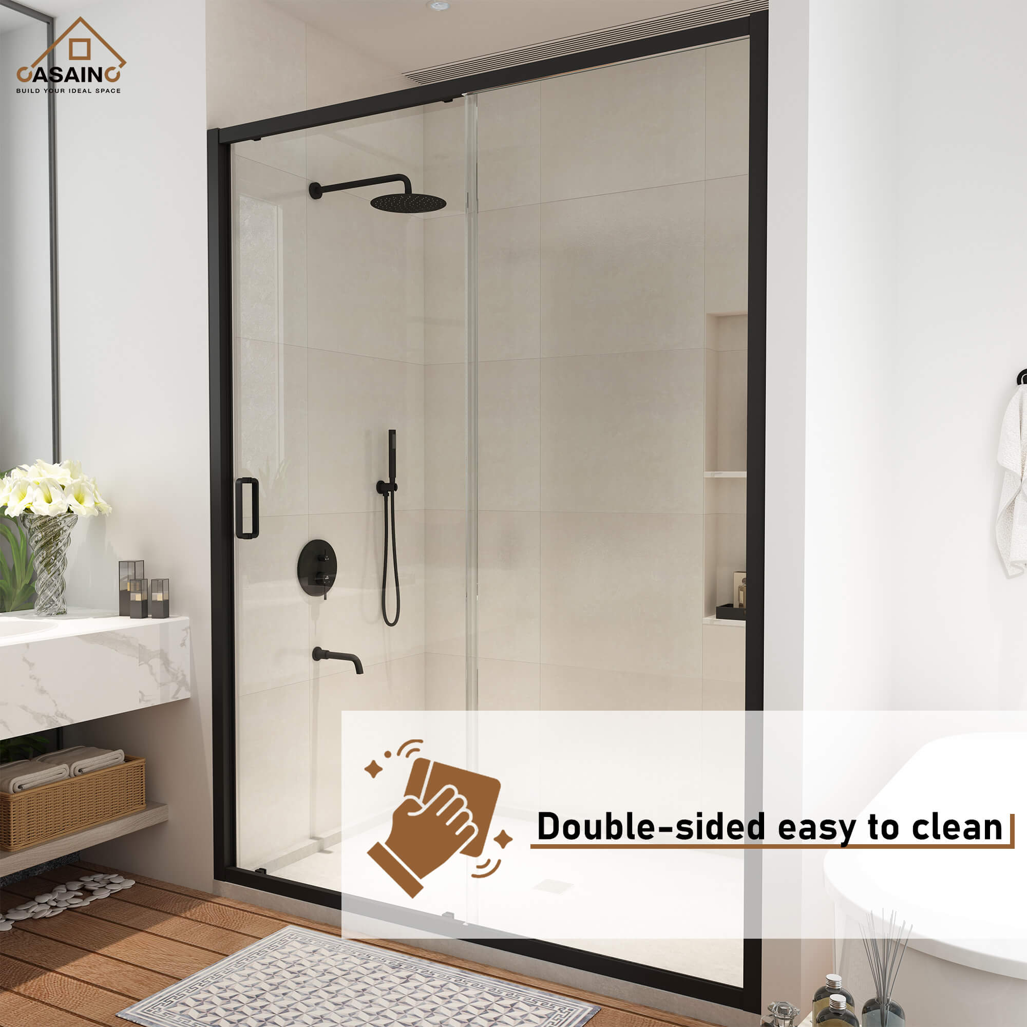 48" x 72" Framed Single Sliding Shower Door in Chrome/Brushed Nickel/M