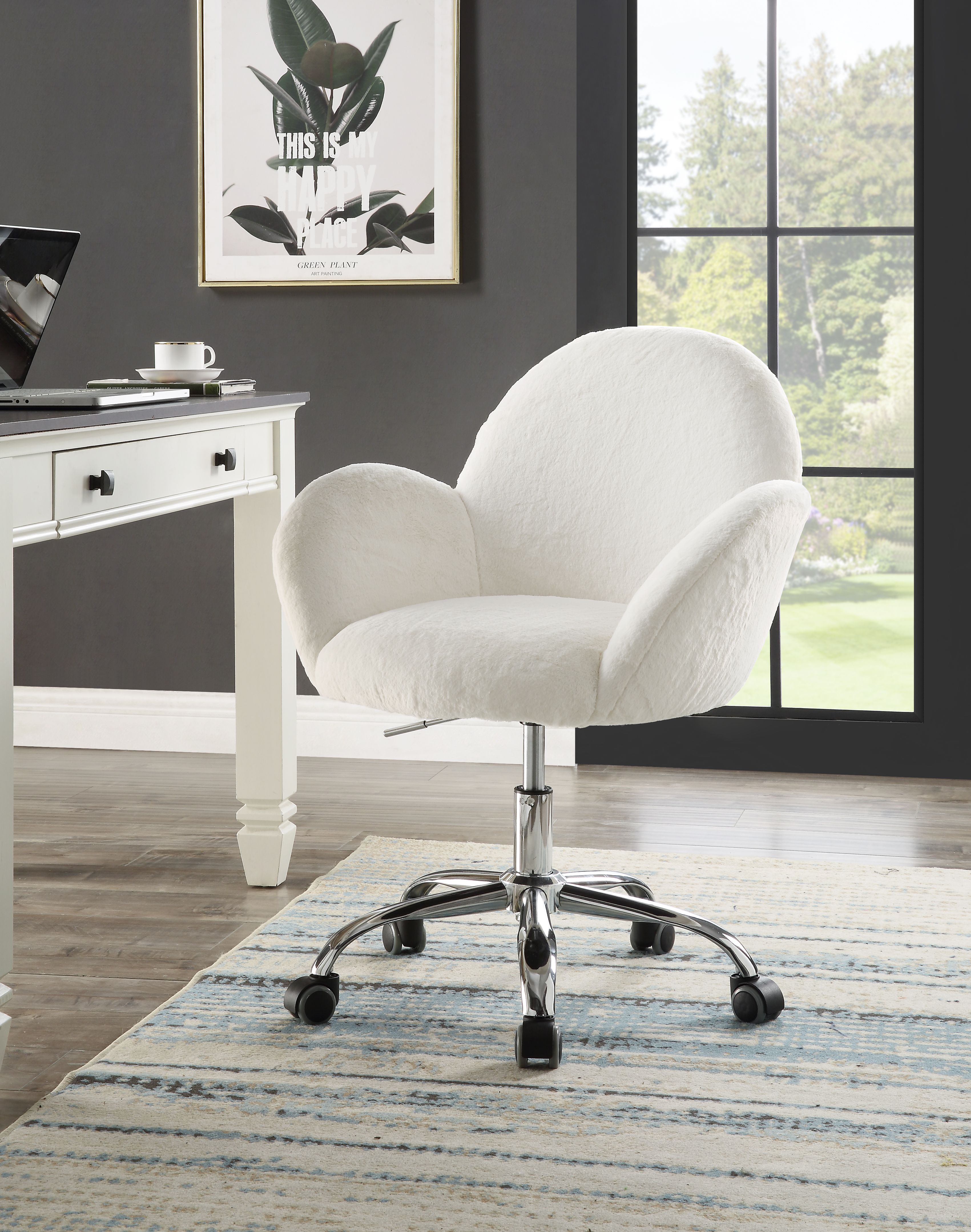 ACME Jago Office Chair in White Lapin  Chrome Finish-CASAINC