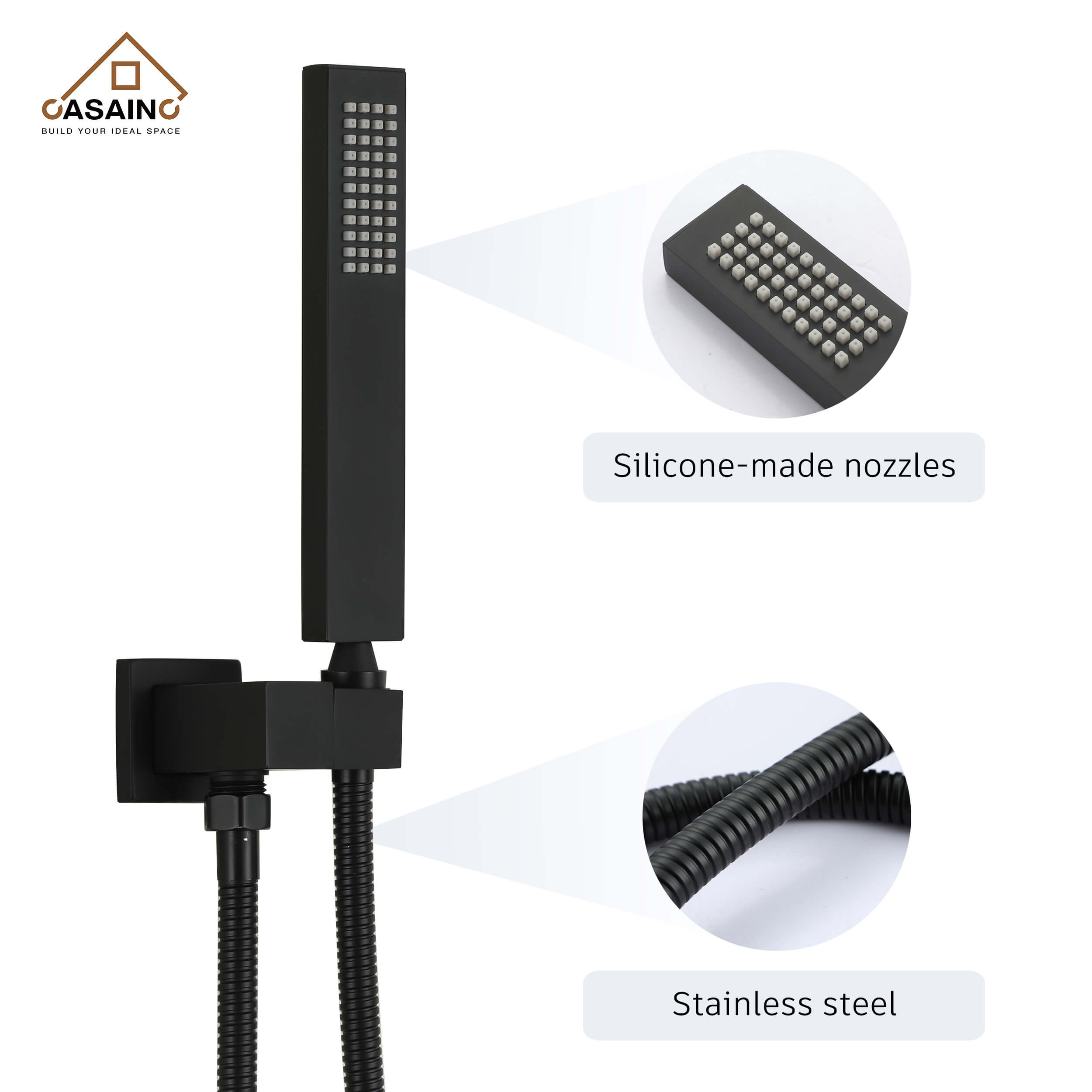 CASAINC Matte Black Wall Mounted Bathroom Shower Faucet Set