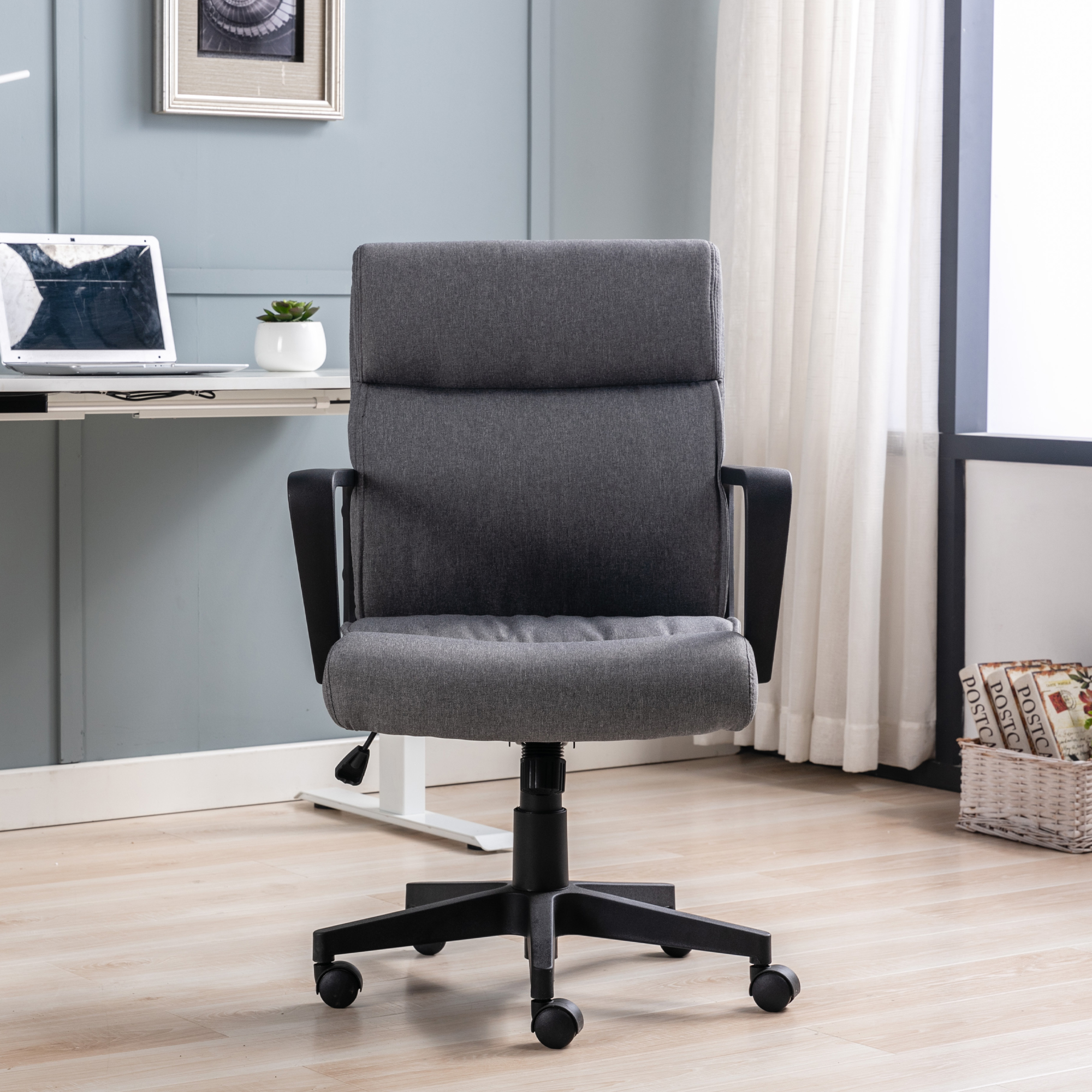 Hengming Office Chair Spring Cushion Mid Back Executive Desk Fabric Chair with PP Arms 360 Swivel Task Chair-CASAINC