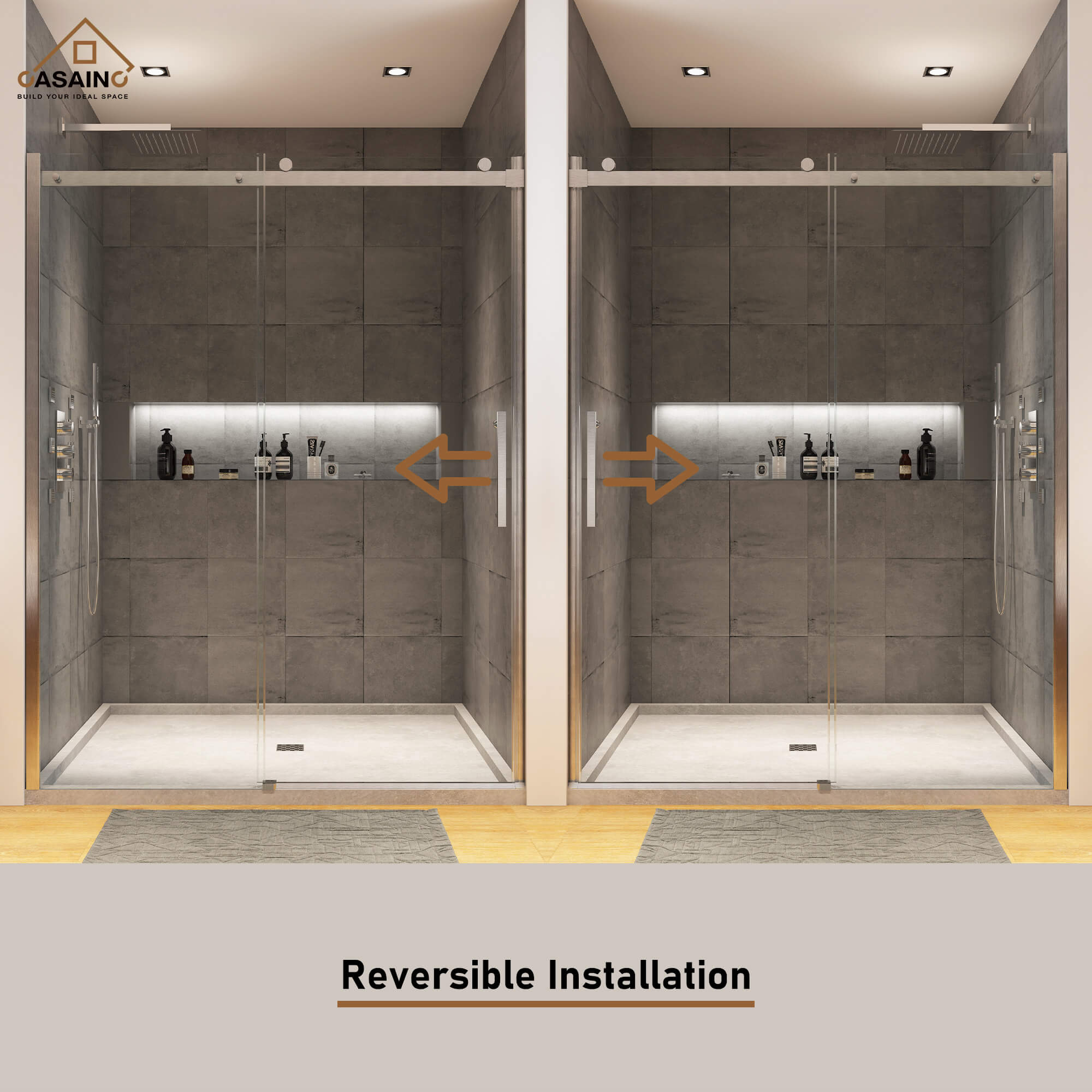 48"x76" Frameless Single Sliding Shower Door in Matte Black/Chrome/Bru