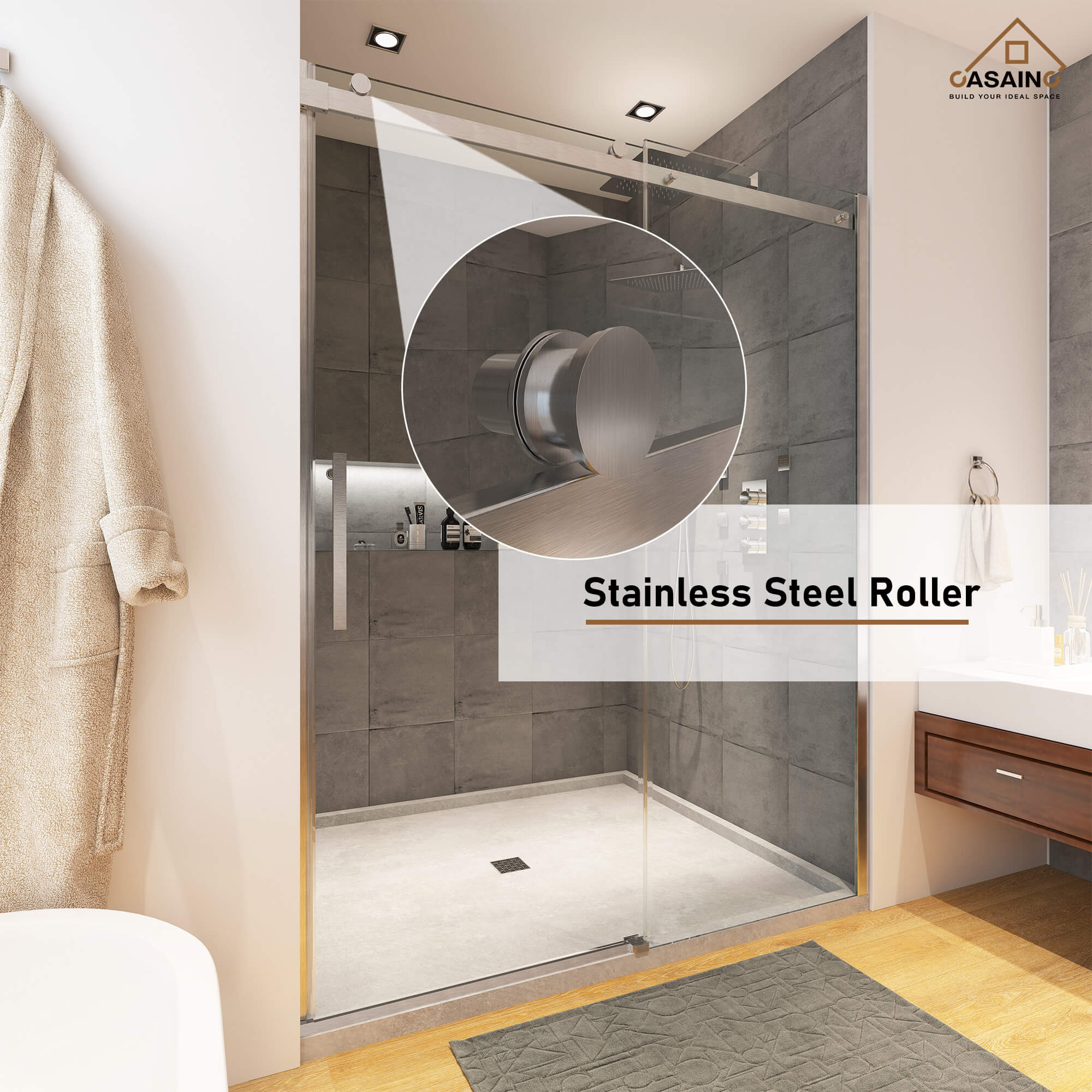 48"x76" Frameless Single Sliding Shower Door in Matte Black/Chrome/Bru