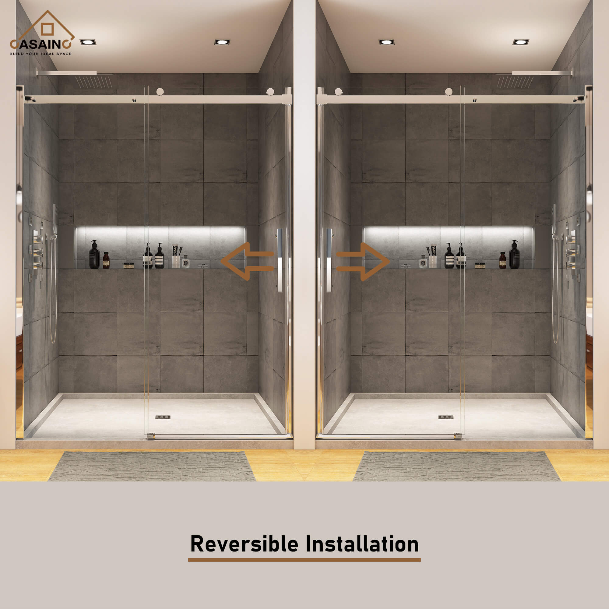 48"x76" Frameless Single Sliding Shower Door in Matte Black/Chrome/Bru