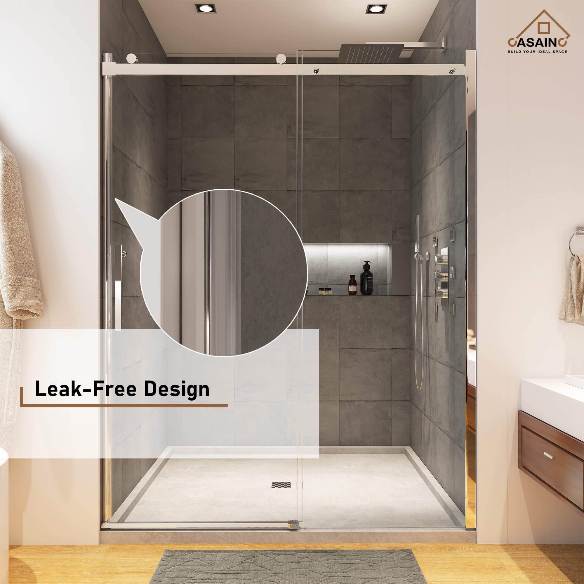48"x76" Frameless Single Sliding Shower Door in Matte Black/Chrome/Bru