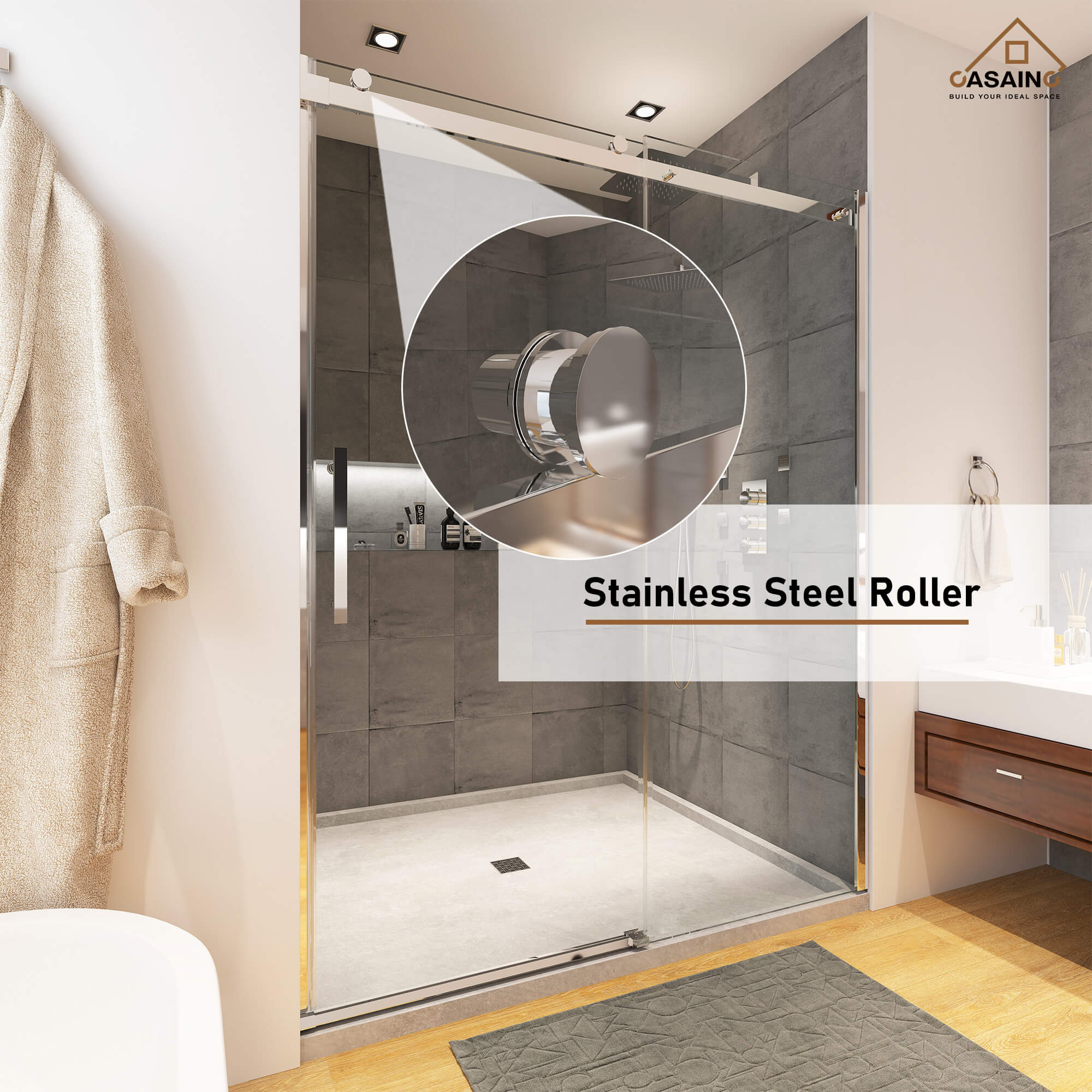 48"x76" Frameless Single Sliding Shower Door in Matte Black/Chrome/Bru