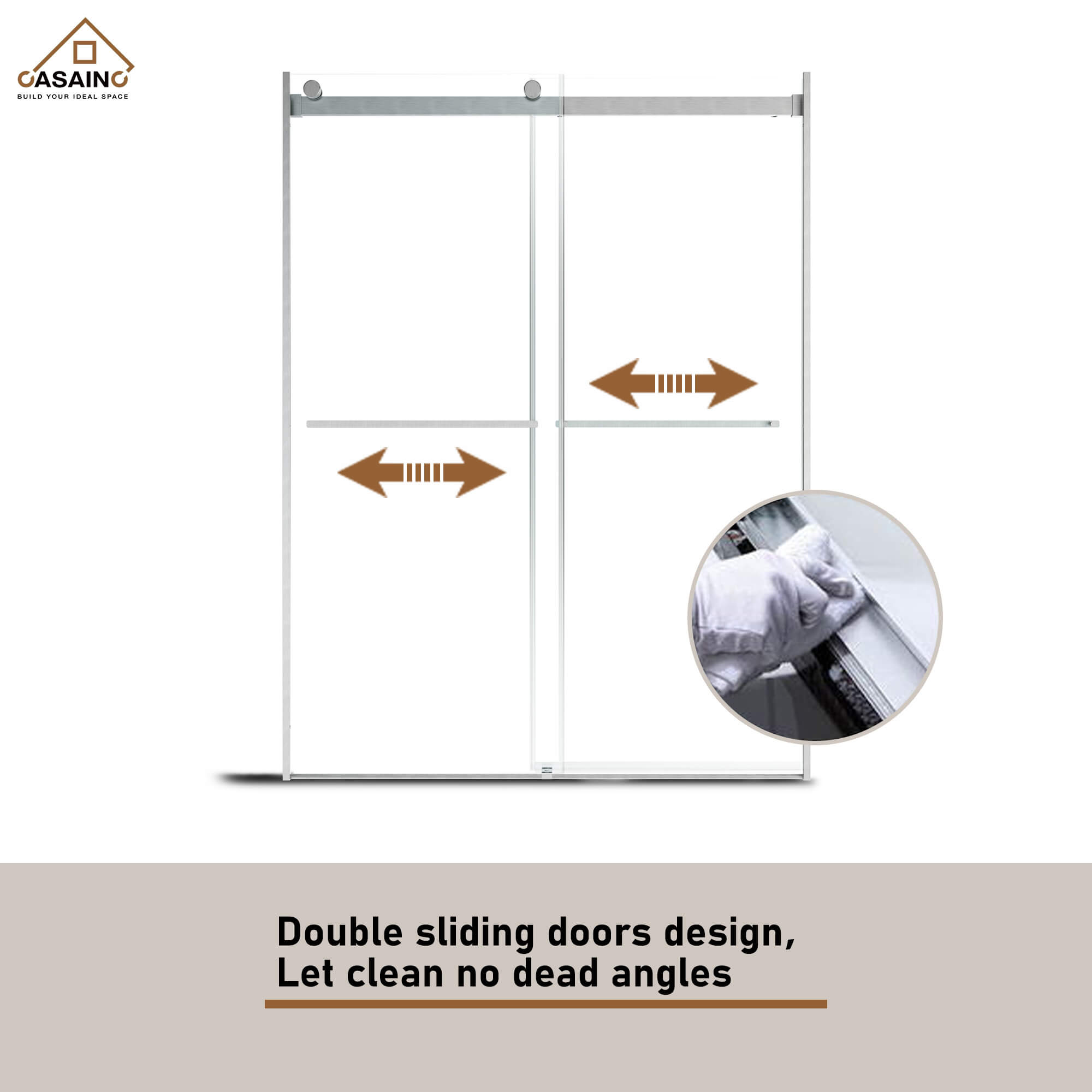 48"x76" Frameless Double Sliding Shower Door in Matte Black/Chrome/Bru