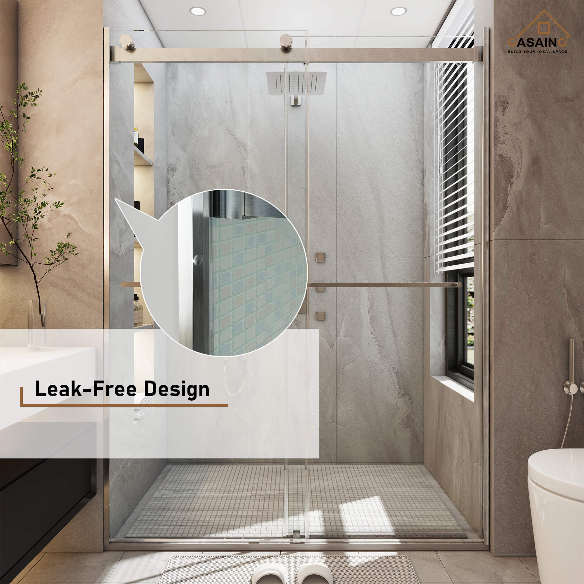 48"x76" Frameless Double Sliding Shower Door in Matte Black/Chrome/Bru