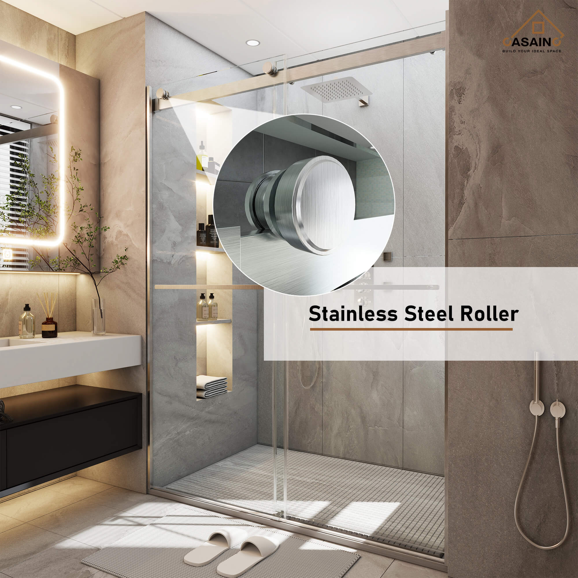 48"x76" Frameless Double Sliding Shower Door in Matte Black/Chrome/Bru