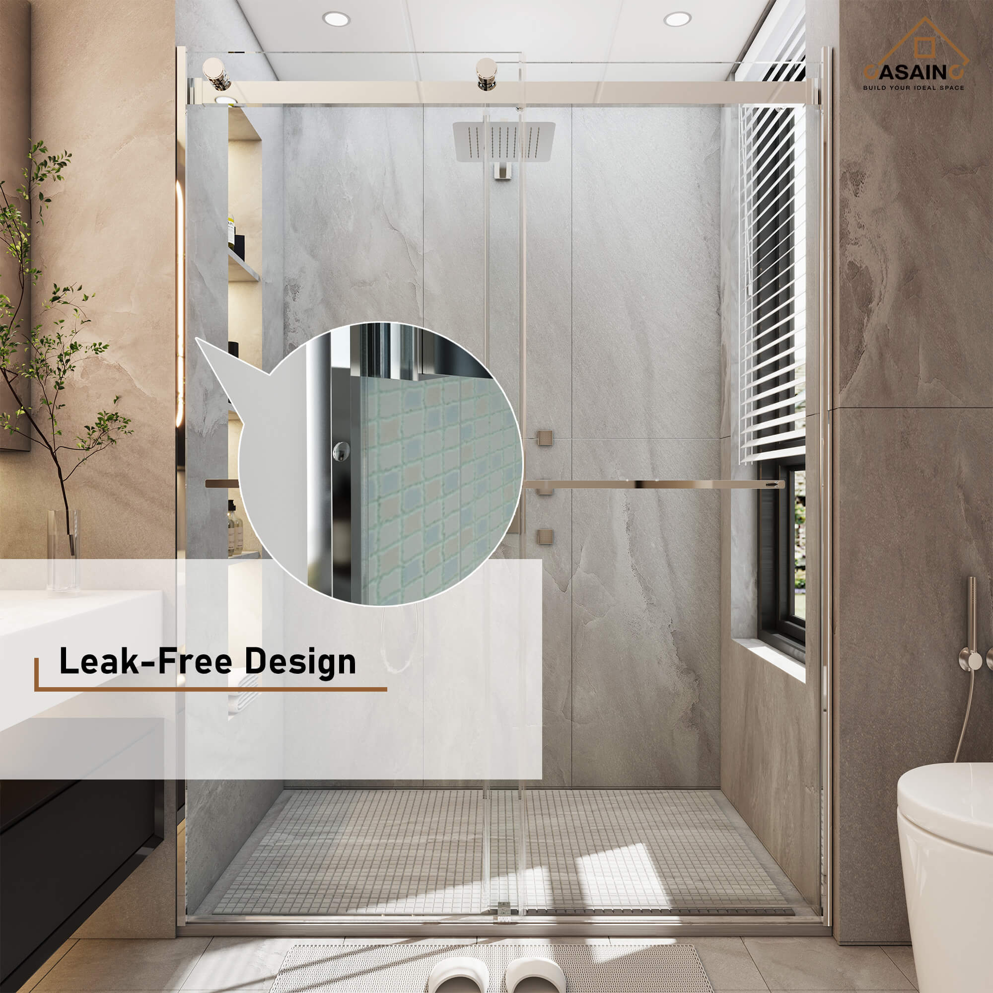 48"x76" Frameless Double Sliding Shower Door in Matte Black/Chrome/Bru