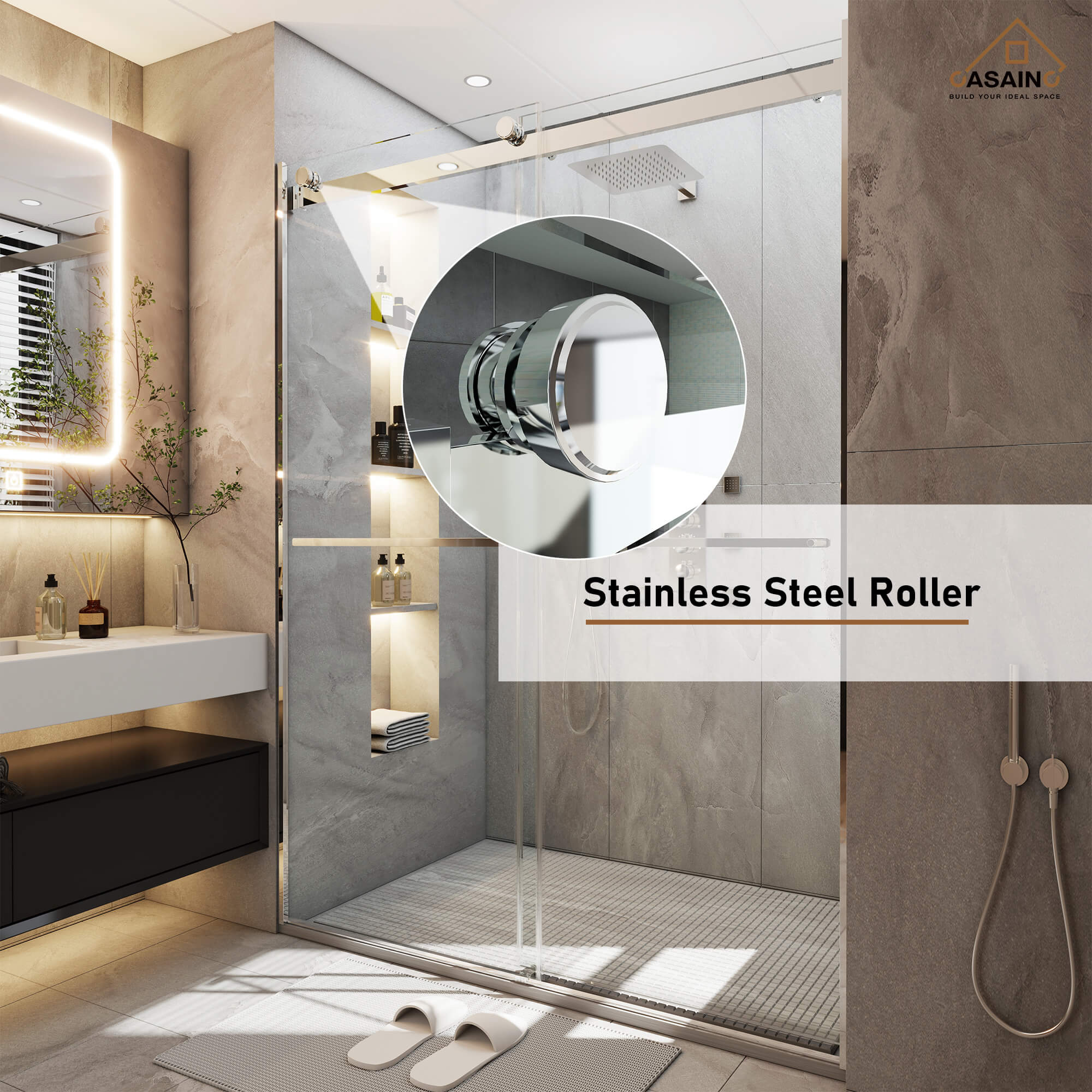 48"x76" Frameless Double Sliding Shower Door in Matte Black/Chrome/Bru